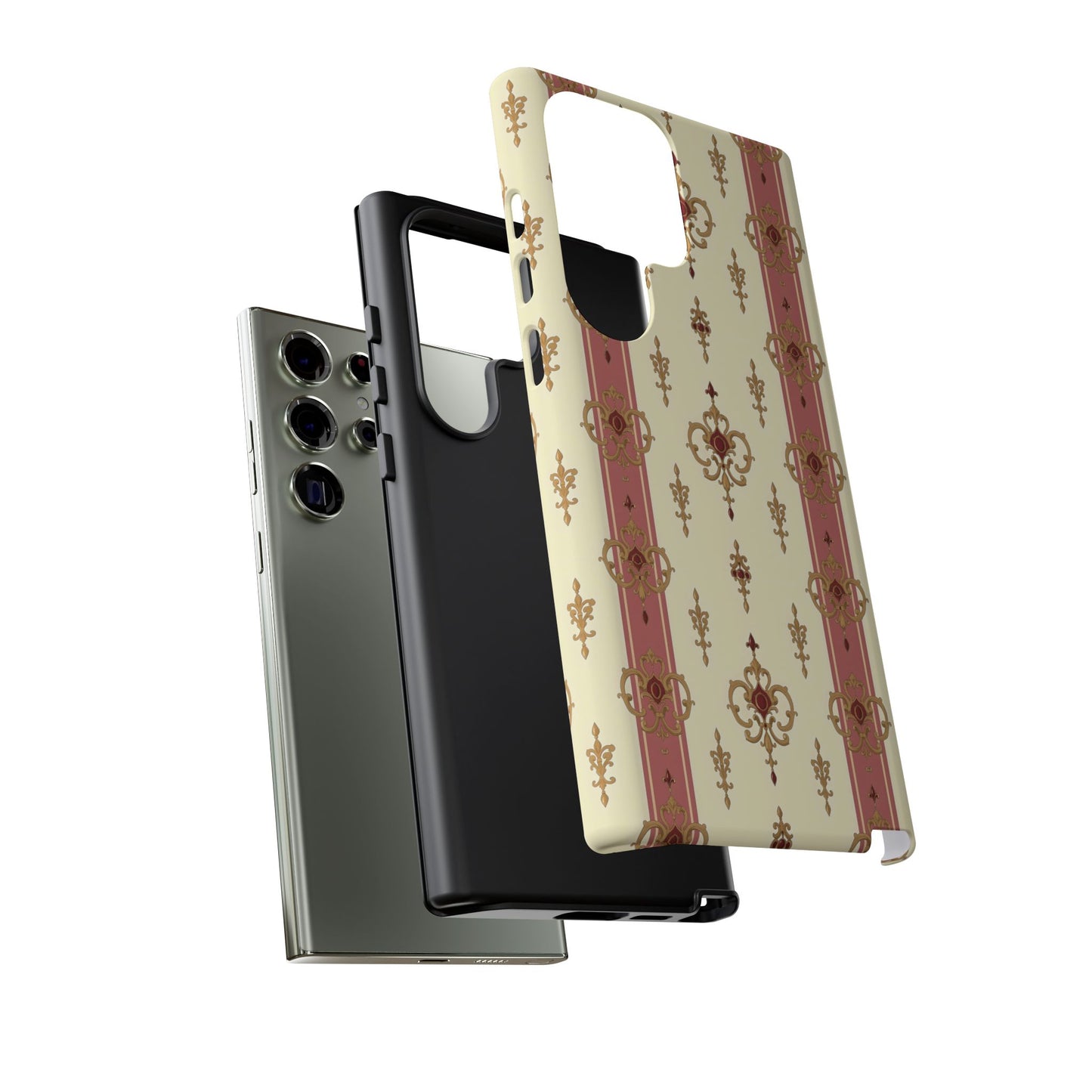 Elegant Floral Motif Phone Case - Tough Cases with Vintage Design - Mauve Striped Gold Damask