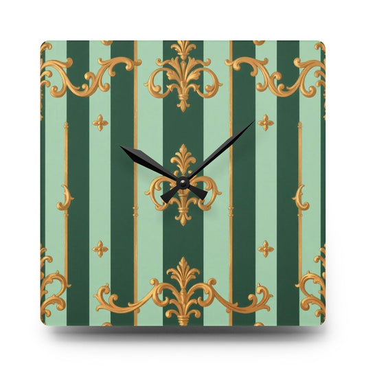 Elegant Vintage Acrylic Wall Clock | Home Decor, Wall Art, Gift for Her, Timeless Design - Mint Green & Teal Striped Gold Baroque