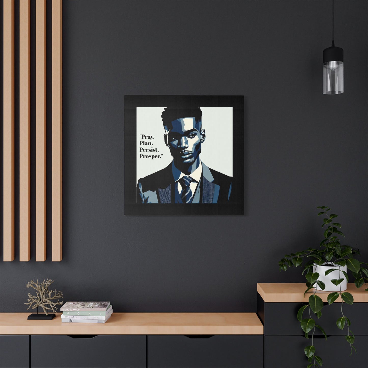 Afro Art Print Canvas, Wall Decor, Satin Stretched Canvas, African American Art, Office Decor, Home Decor - "Pray. Plan. Persist. Prosper."