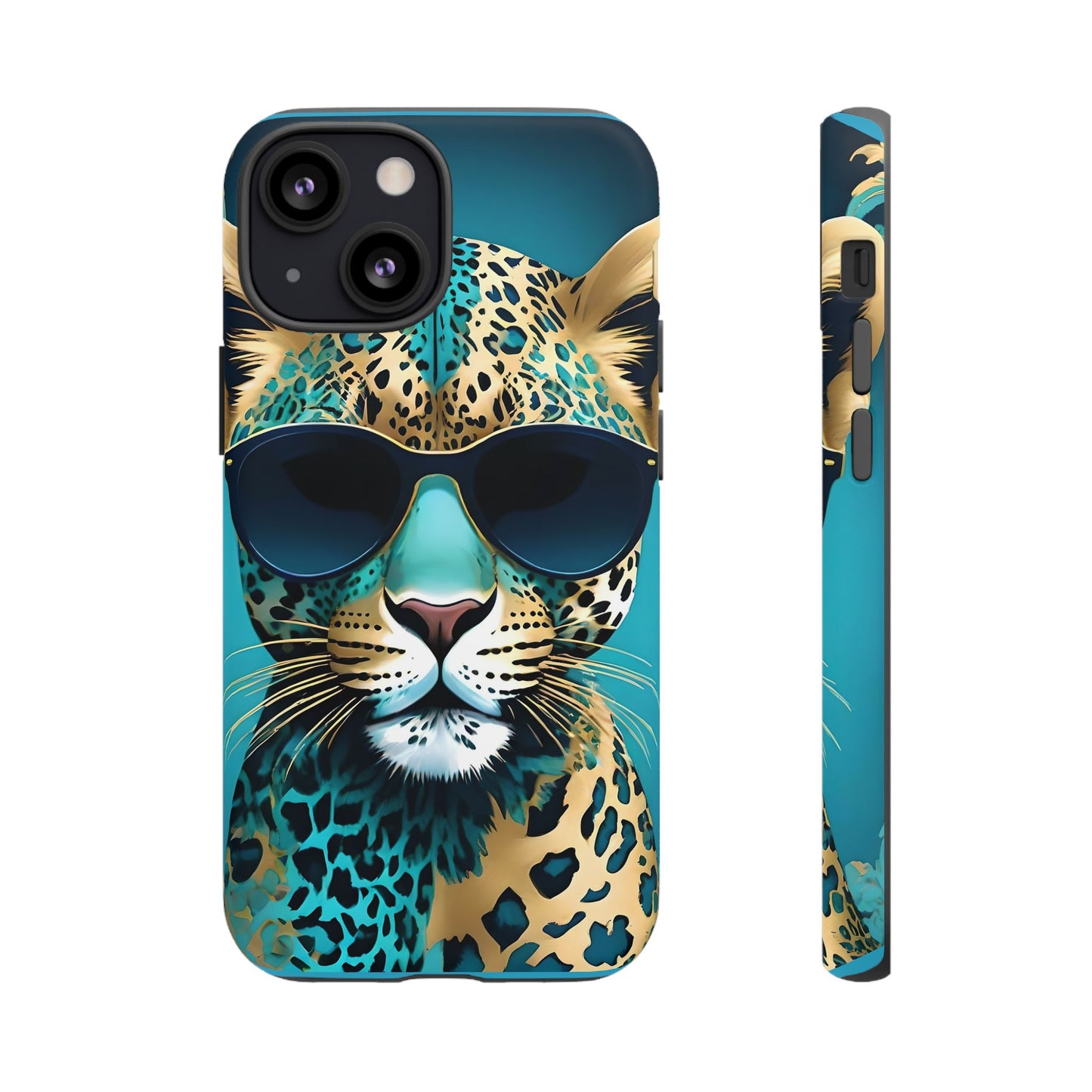 Phone Case - Aqua & Gold Leopard In Sunglasses Design