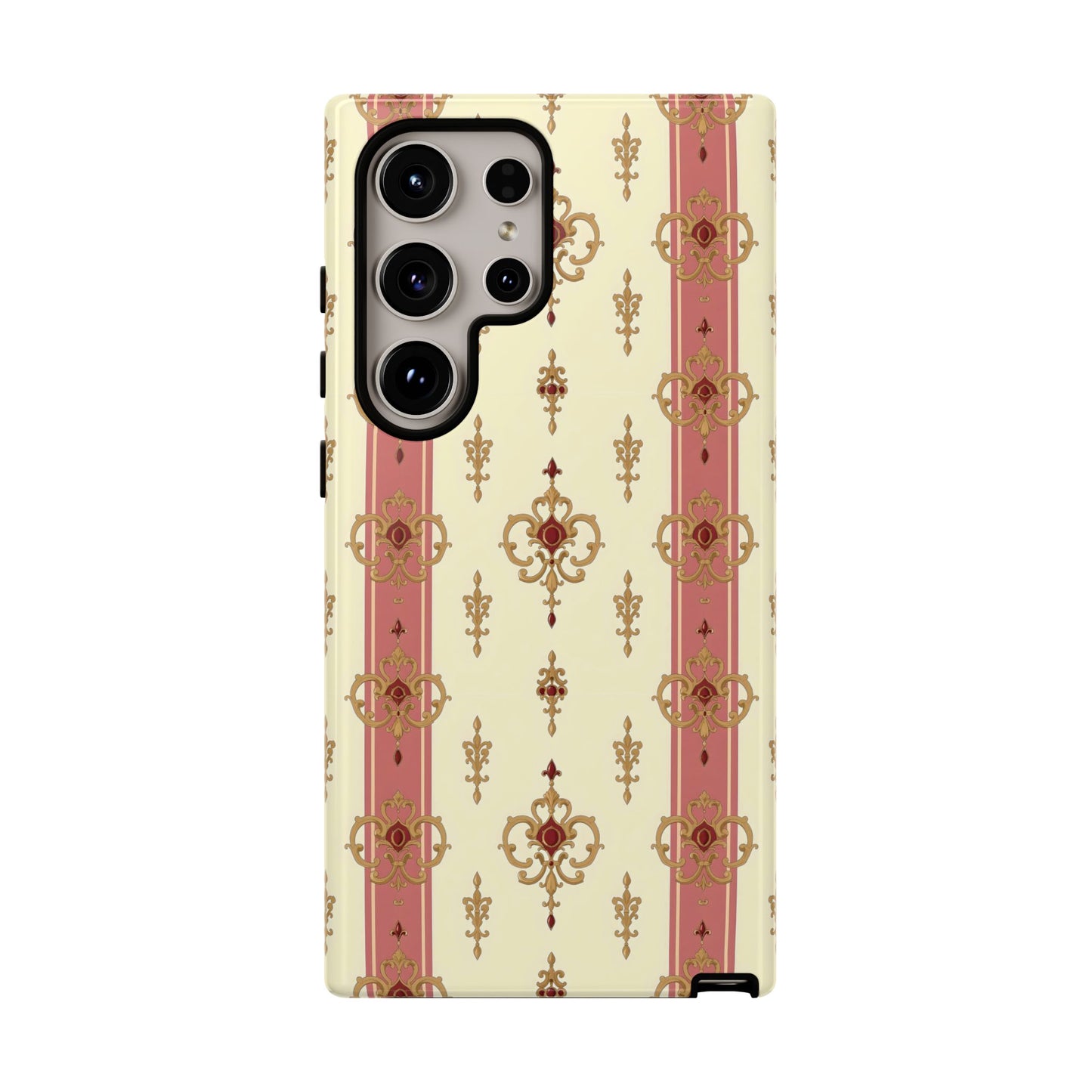 Elegant Floral Motif Phone Case - Tough Cases with Vintage Design - Mauve Striped Gold Damask