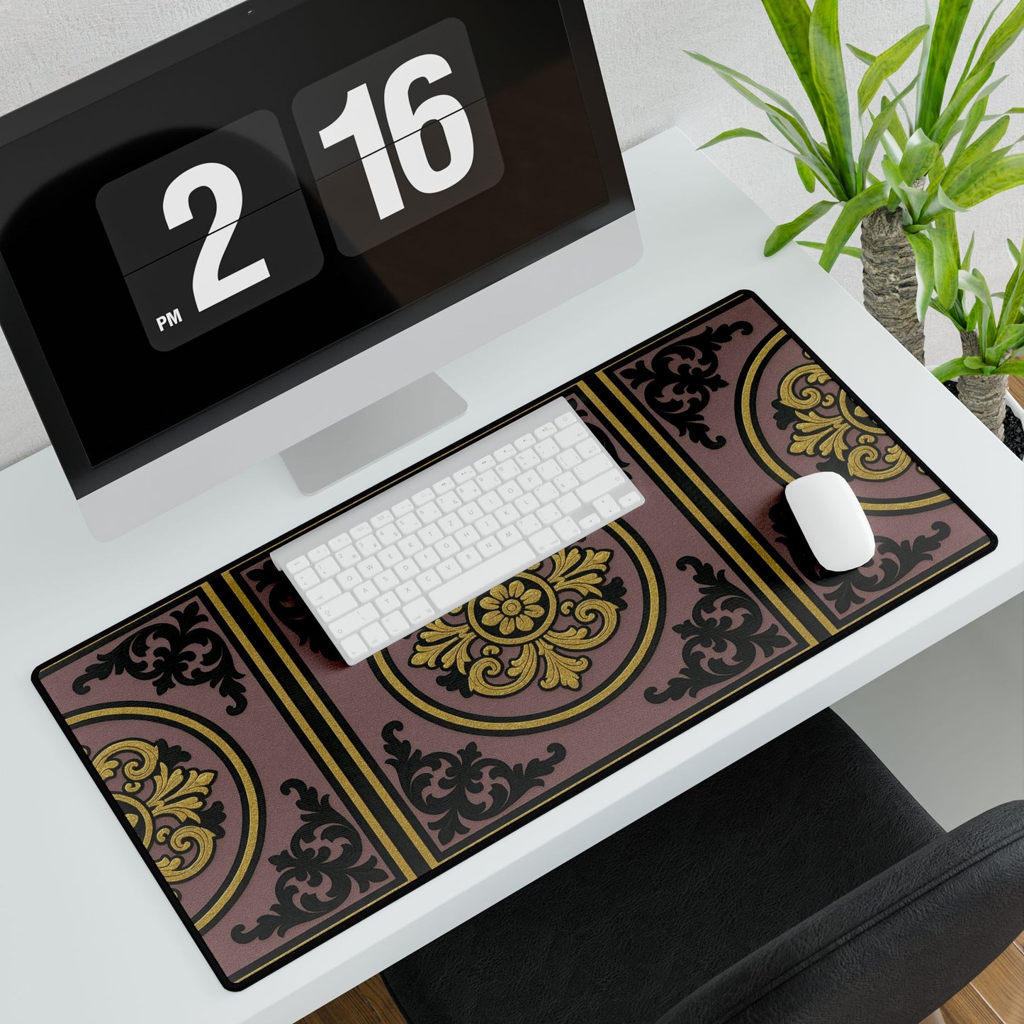 Elegant Gilded Mauve With Gold-Black Baroque Desk Mats for Stylish Workspaces, Office Decor, Personalized Gifts, Holiday Presents, Home Office