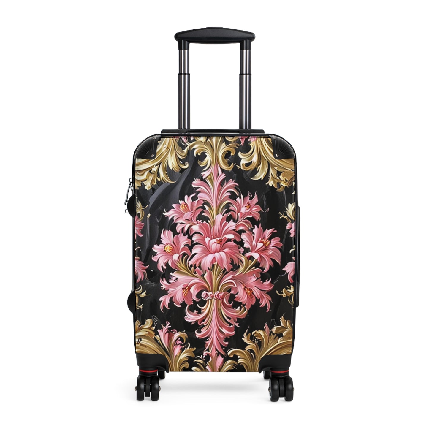 Elegant Floral Suitcase - Travel Luggage, Chic Carry-On, Stylish Baggage, Vintage-Inspired Design - Black & Pink Oil Painting Style Rococo