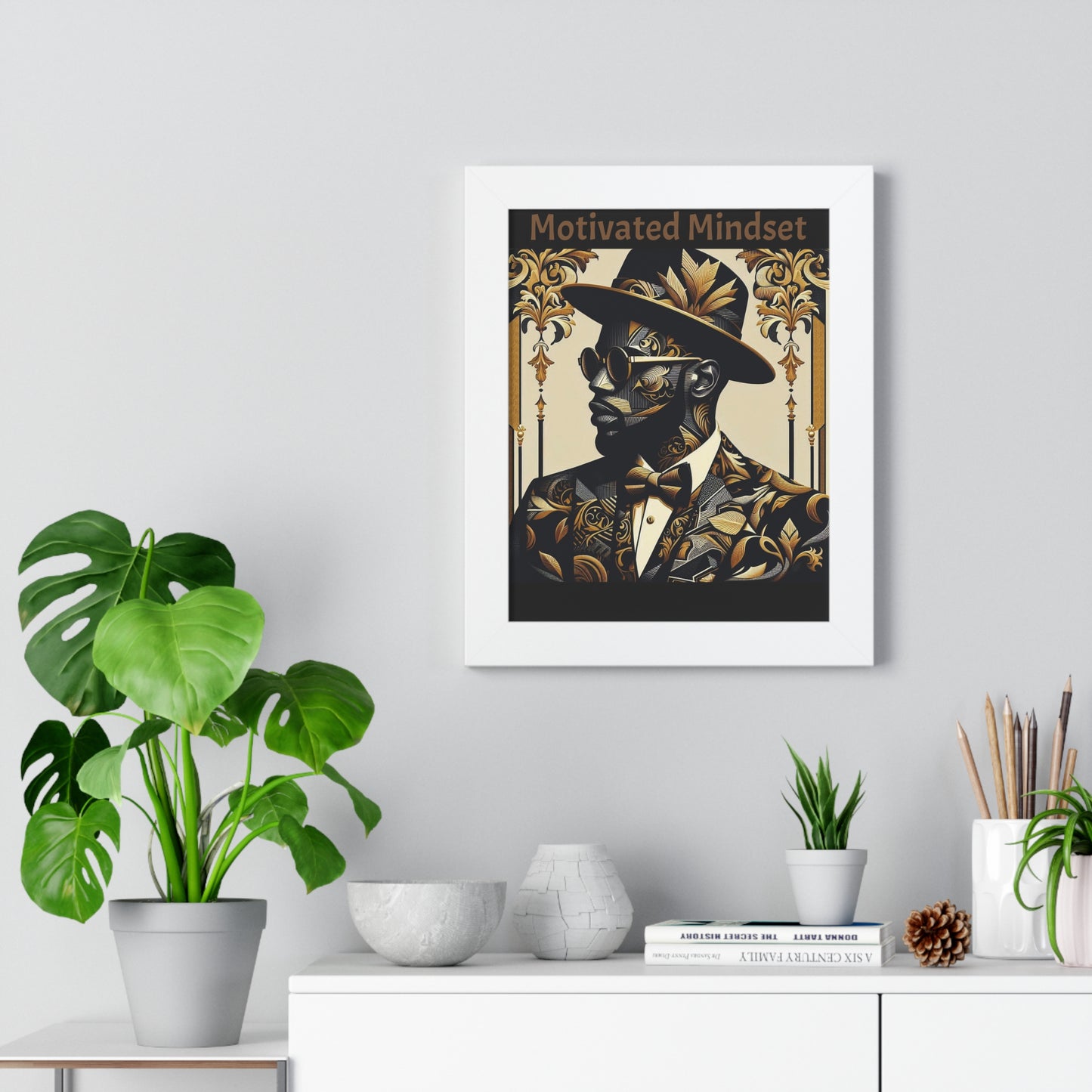Motivated Mindset Framed Vertical Poster | Inspirational Wall Art, Office Decor, Motivational Gift, Home Decor, Black Art