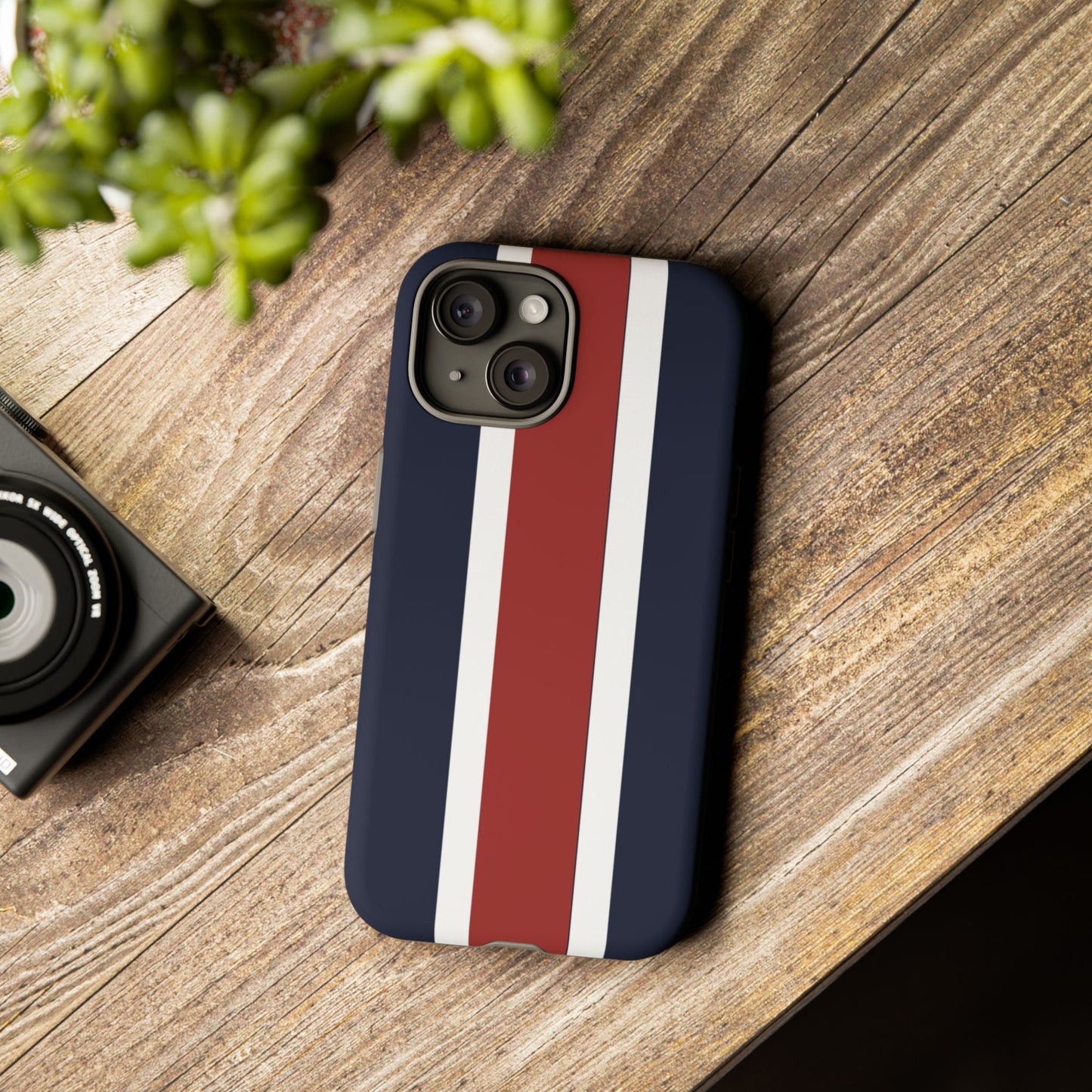 Lunar Midnight & Red-White Striped Stylish Phone Case - Tough Cases, Custom iPhone Cover, Sleek Phone Accessories, Gifts for Him/Her