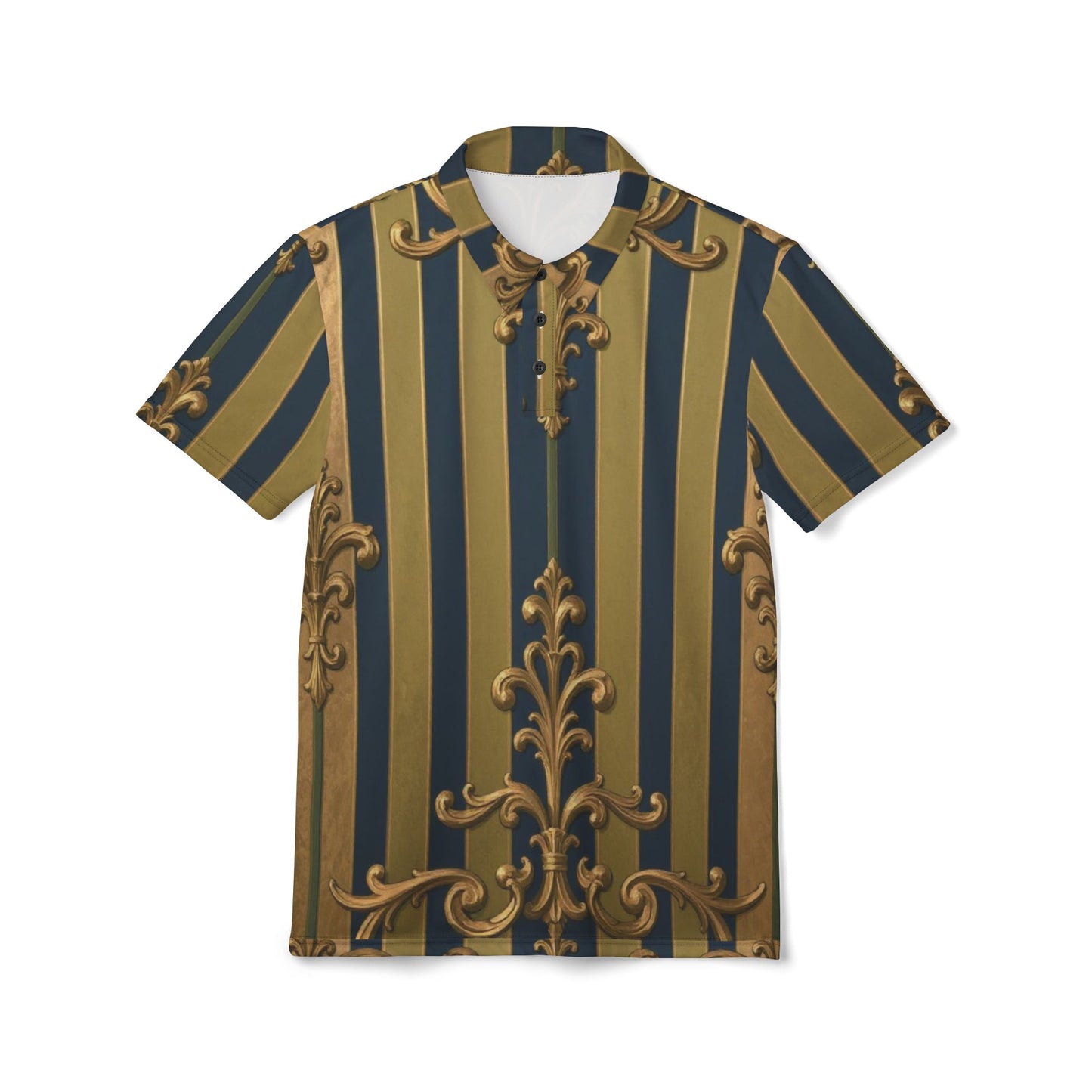 Elegant Midnight Blue & Olive Striped Vintage-Inspired Unisex Polo Shirt, Casual Chic Shirt, Summer Wear, Gift for Him/Her