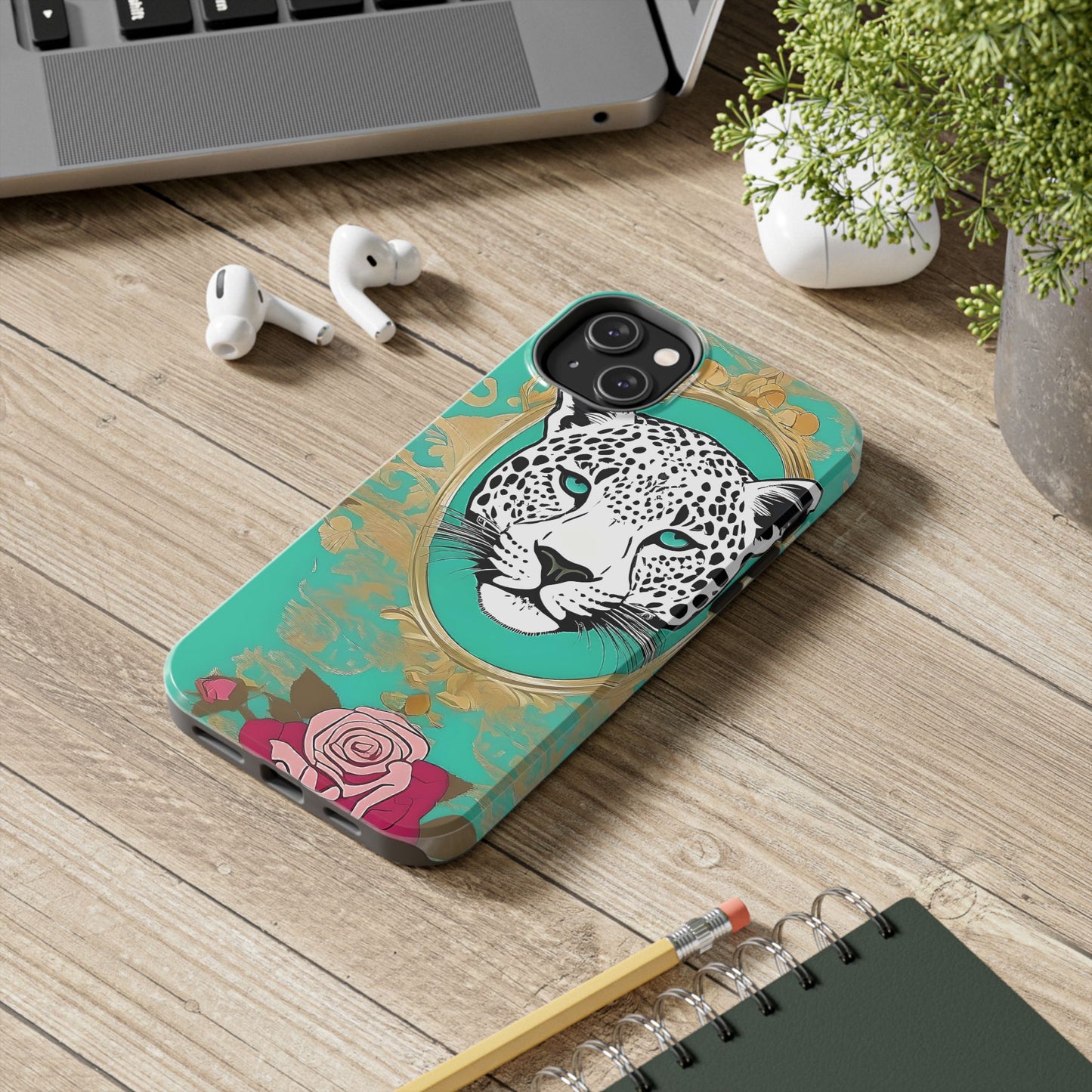 Leopard Tough Phone Case - Trendy Floral Design for Animal Lovers - Leopard & Rose