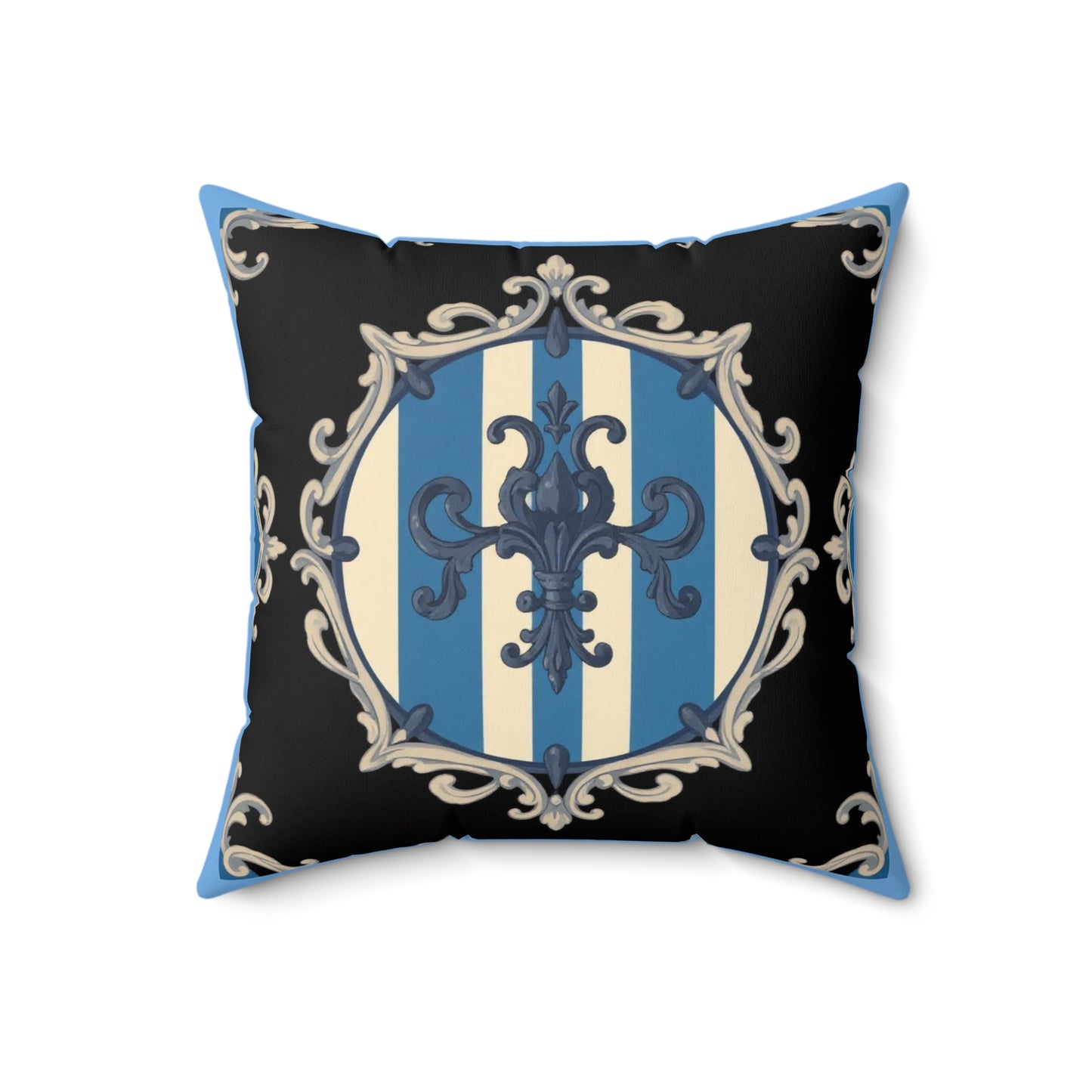 Blue & Alabaster Striped Baroque Decorative Pillow with Ornate Design, Home Decor Accent, Sofa Cushion, Nautical or Mediterranean Style
