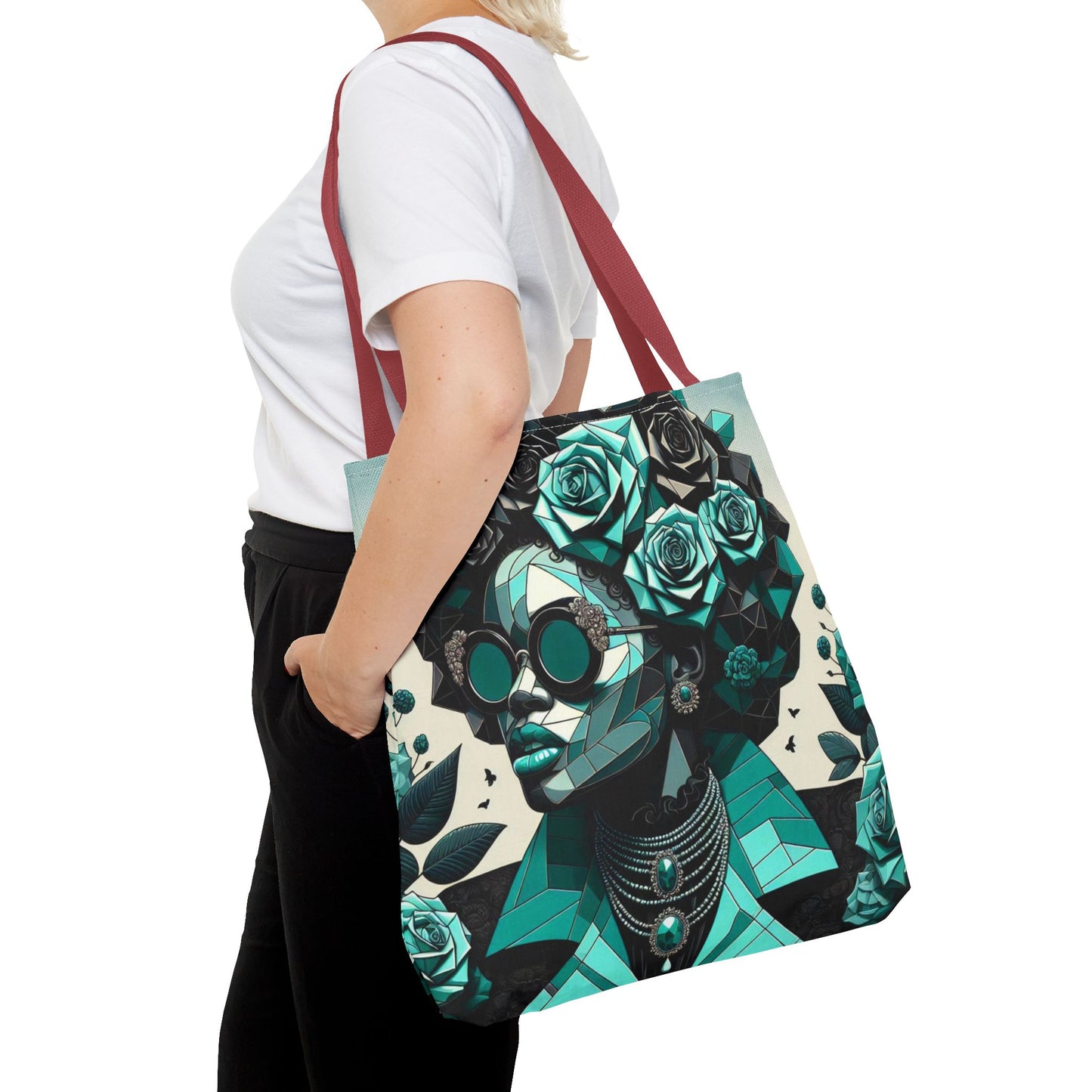 Chic Floral Tote Bag - Stylish Eco-Friendly Handbag for Everyday Use, Perfect for Gifts, Shopping, Beach, Art Lovers - Turquoise & Black Roses Lady