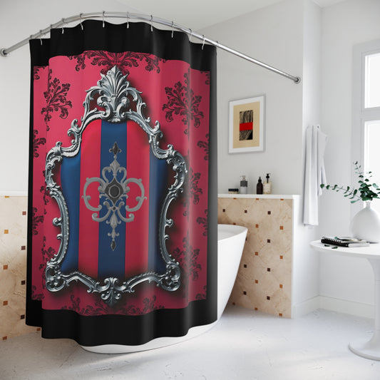 Elegant Vintage Shower Curtain, Bathroom Decor, Luxurious Home Accessory, Pink Damask, Modern Chic - Blue & Red Striped Silver Crest