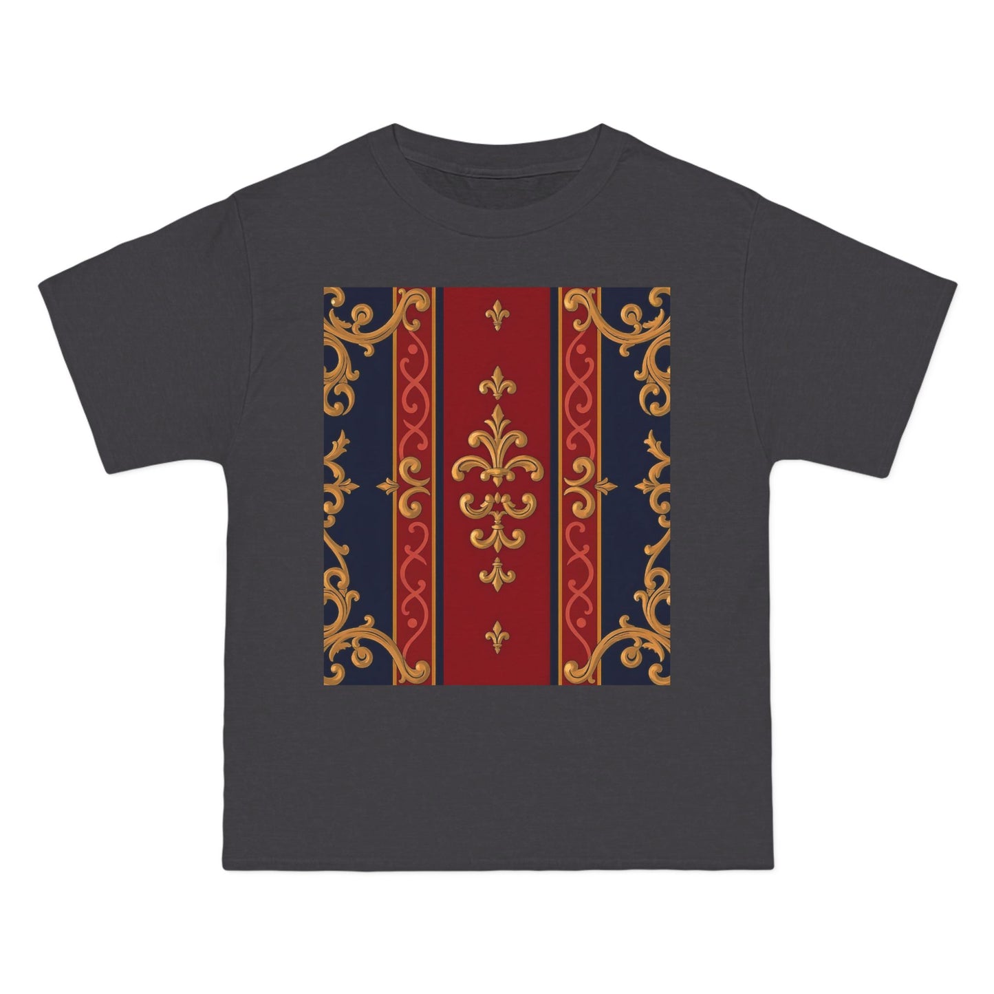 Elegant Baroque T-Shirt for Fashion Lovers, Casual Wear, Gift for Her, Unique Tee for Art Enthusiasts - Midnight Blue & Dusk Red Gold Baroque