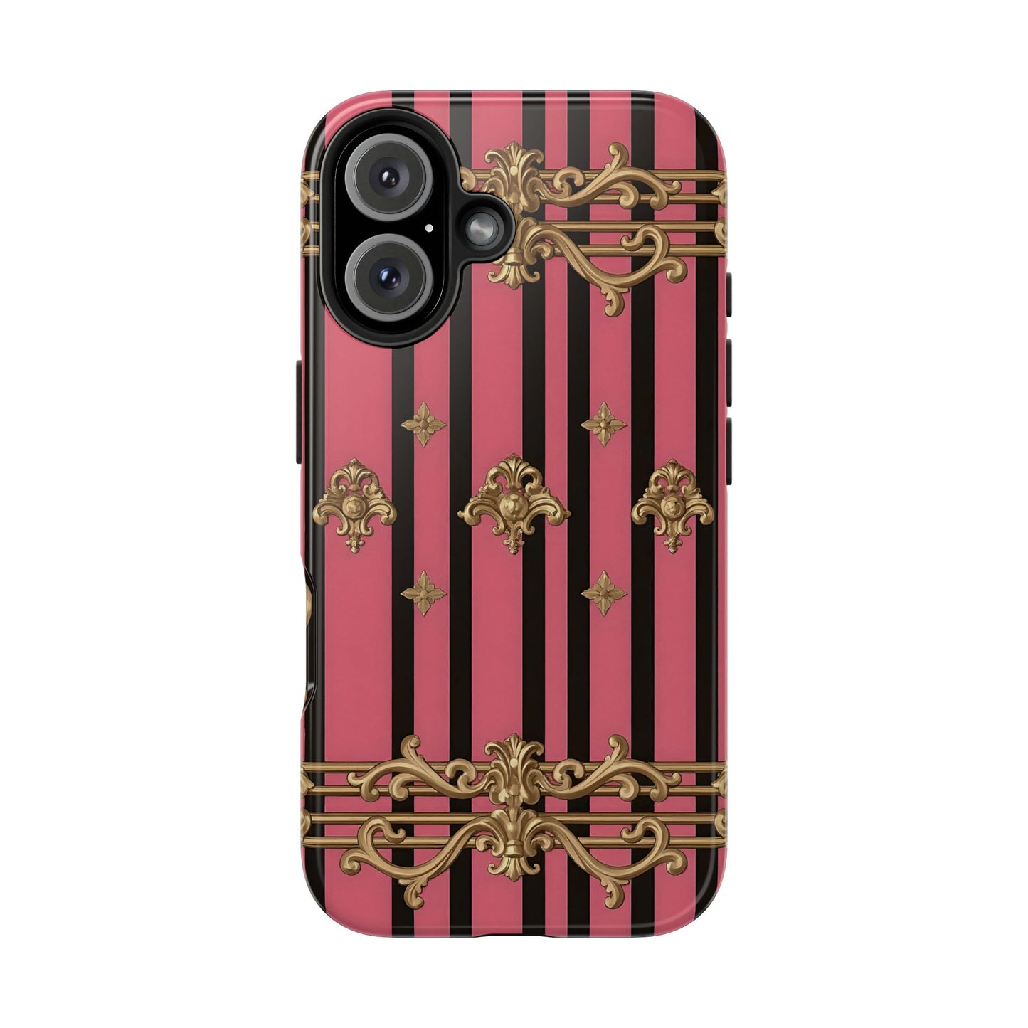 Elegant Floral Phone Cases, Stylish Protective Case for Trendy Individuals, Unique Gift for Tech Lovers, Phone Accessories - Pink Striped Gold Rococo