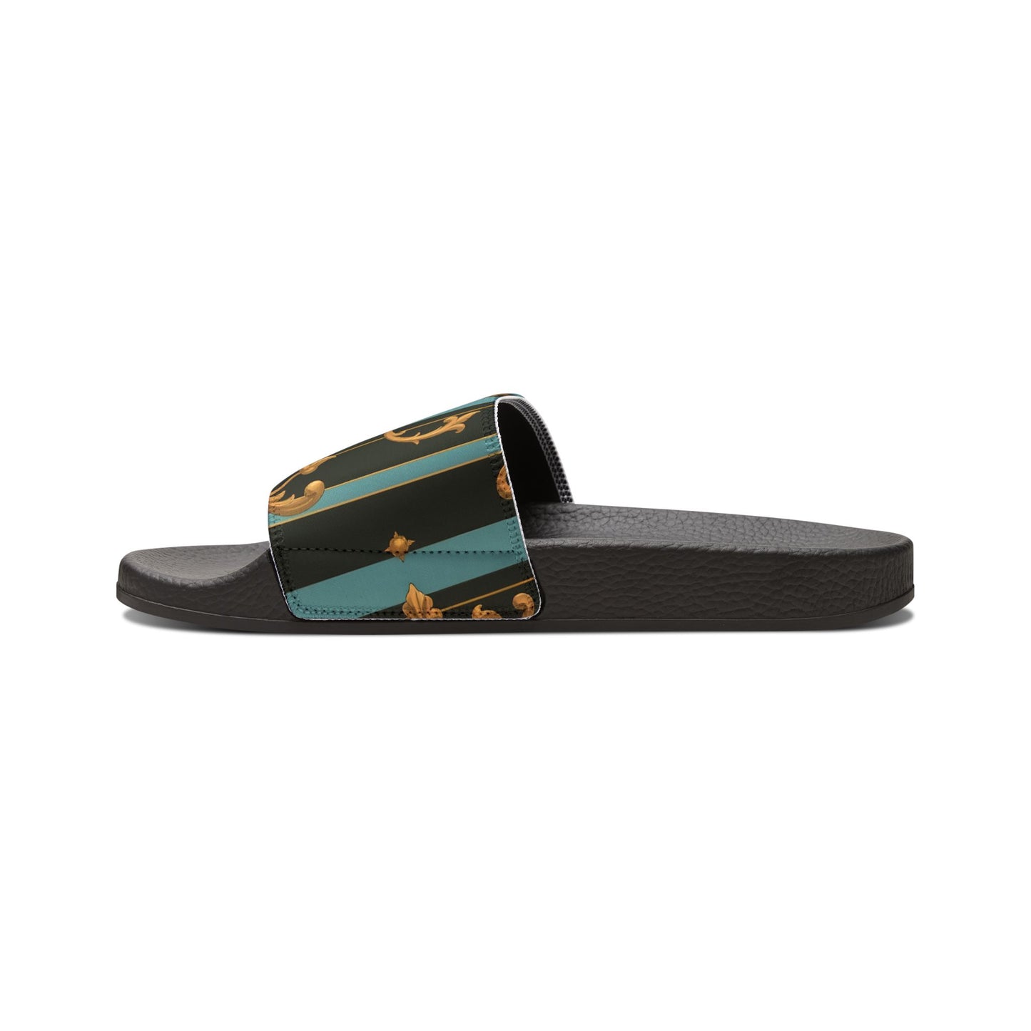 Chic Women's Removable-Strap Sandals - Stylish Summer Footwear, Poolside Essential, Vacation Must-Have - Black & Turquoise Striped Baroque