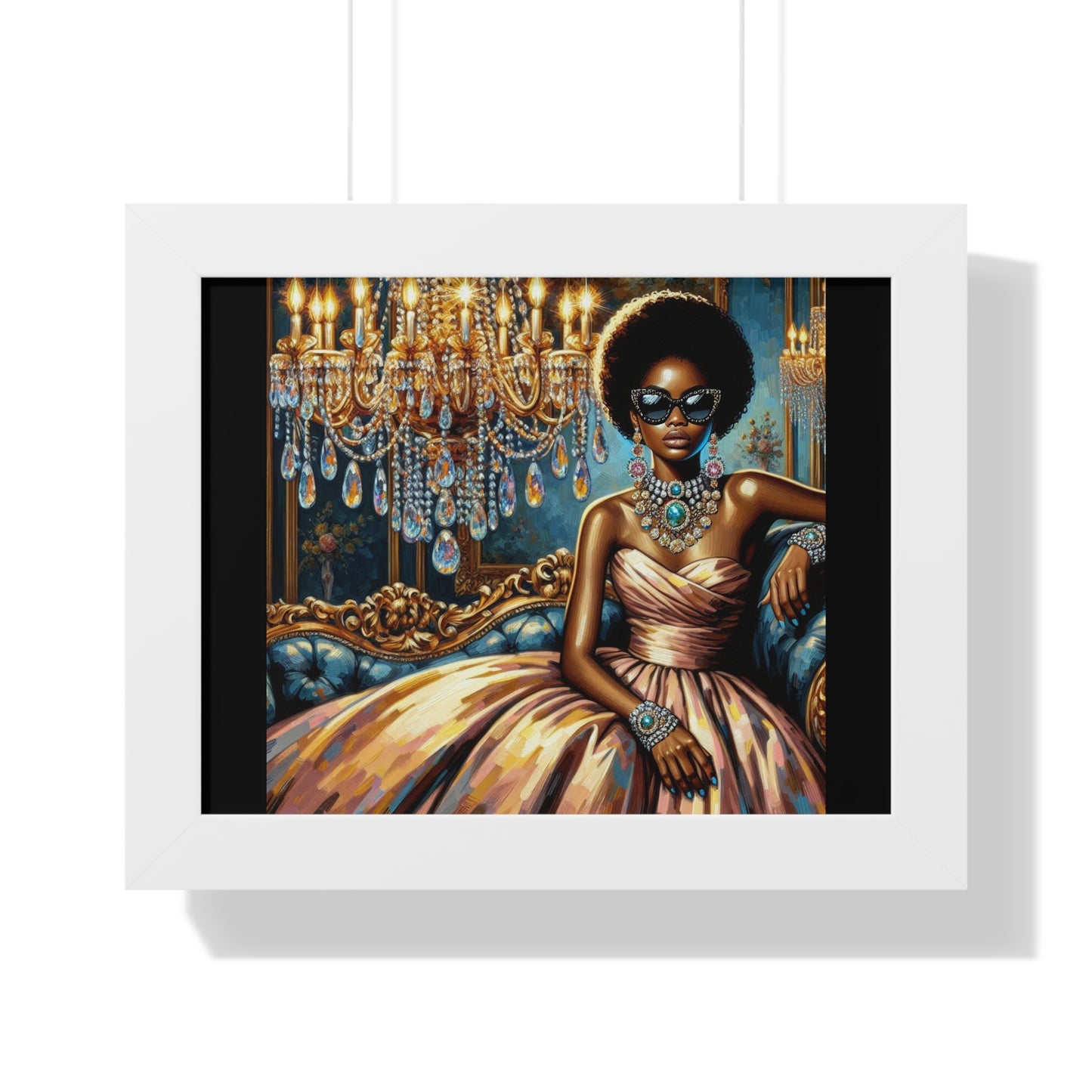 Elegant Framed Art Print | Chic Home Décor, Wall Art for Living Room, Unique Gift, Glamorous Aesthetic, Fashionable - Elegant Lady & Chandelier