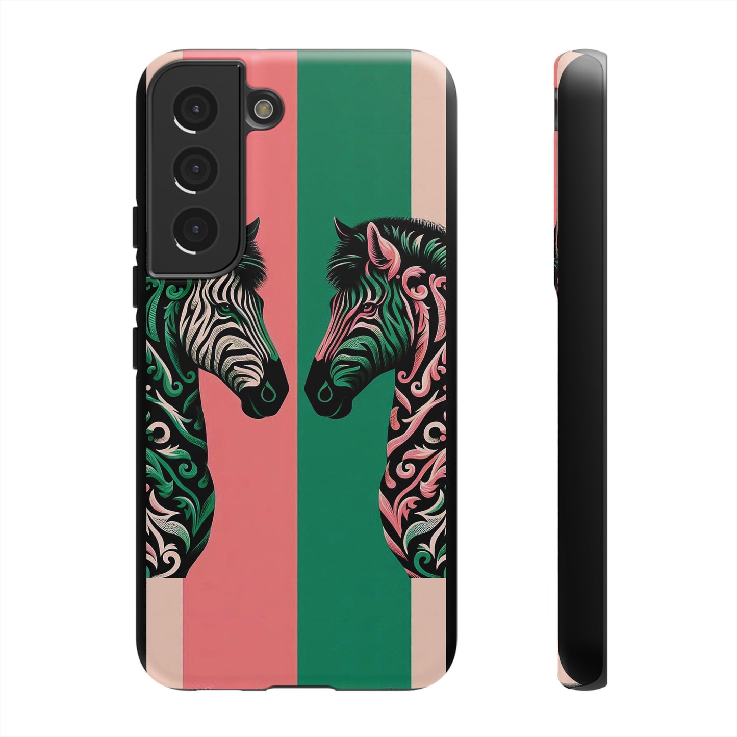 Phone Case - Elegant Pink & Green Zebra Damask Design