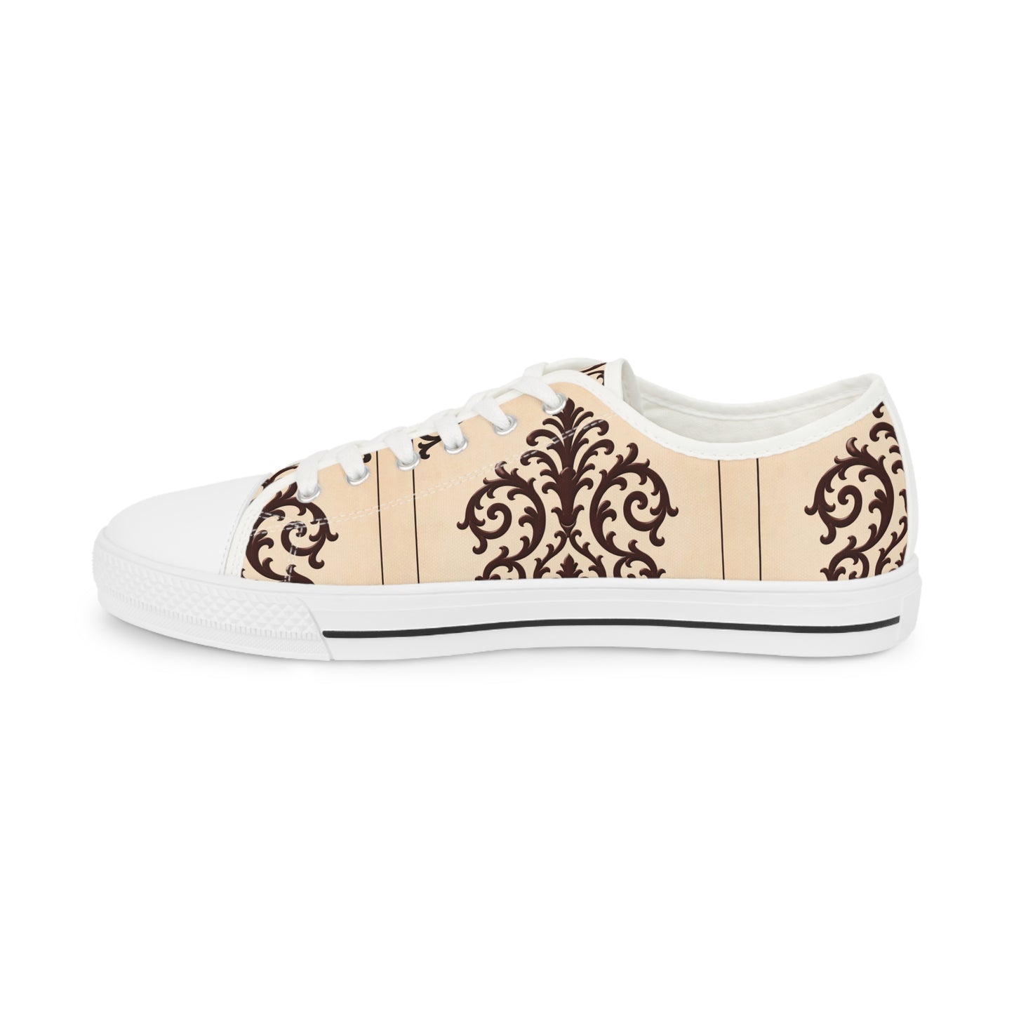 Almond-Beige & Brown Baroque Scroll Low-Top Sneakers — Beige Vintage Baroque Men's Shoes
