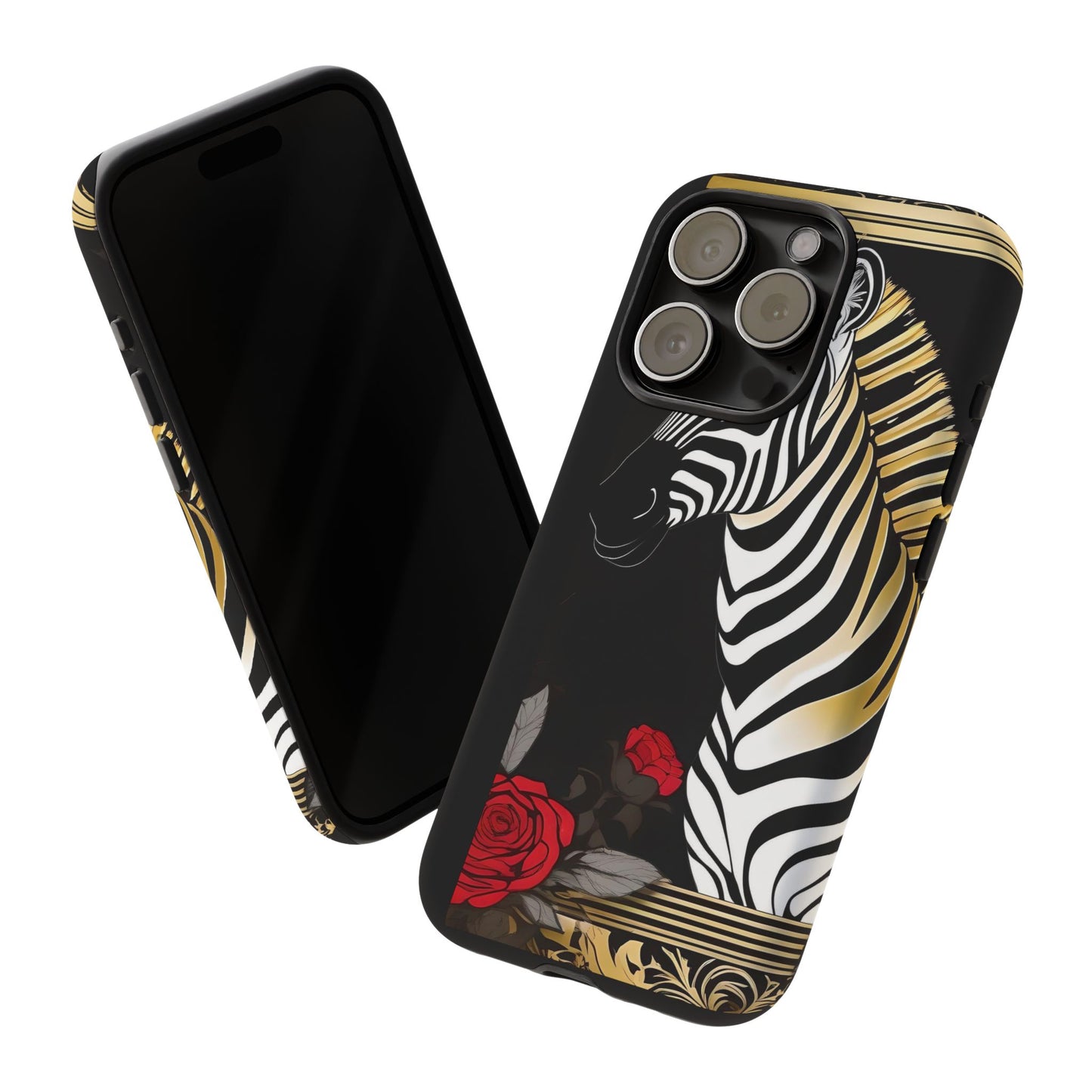 Phone Case - Elegant Zebra & Roses Design