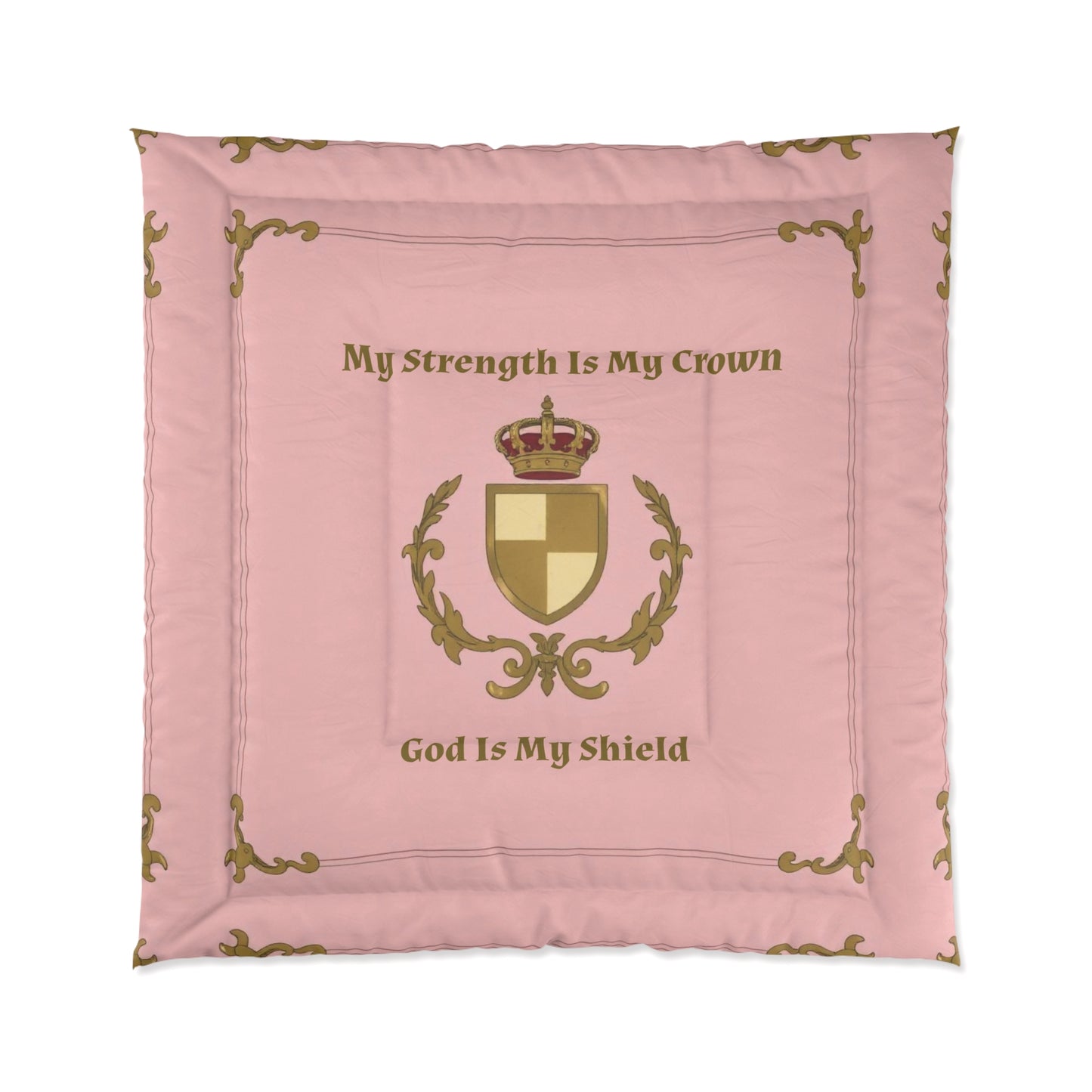 Crest & Crown Spiritual Quote Comforter, Cozy Bedding for Faith and Strength, Bedroom Decor, Perfect Gift for Her, Home Essentials