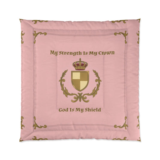 Crest & Crown Spiritual Quote Comforter, Cozy Bedding for Faith and Strength, Bedroom Decor, Perfect Gift for Her, Home Essentials