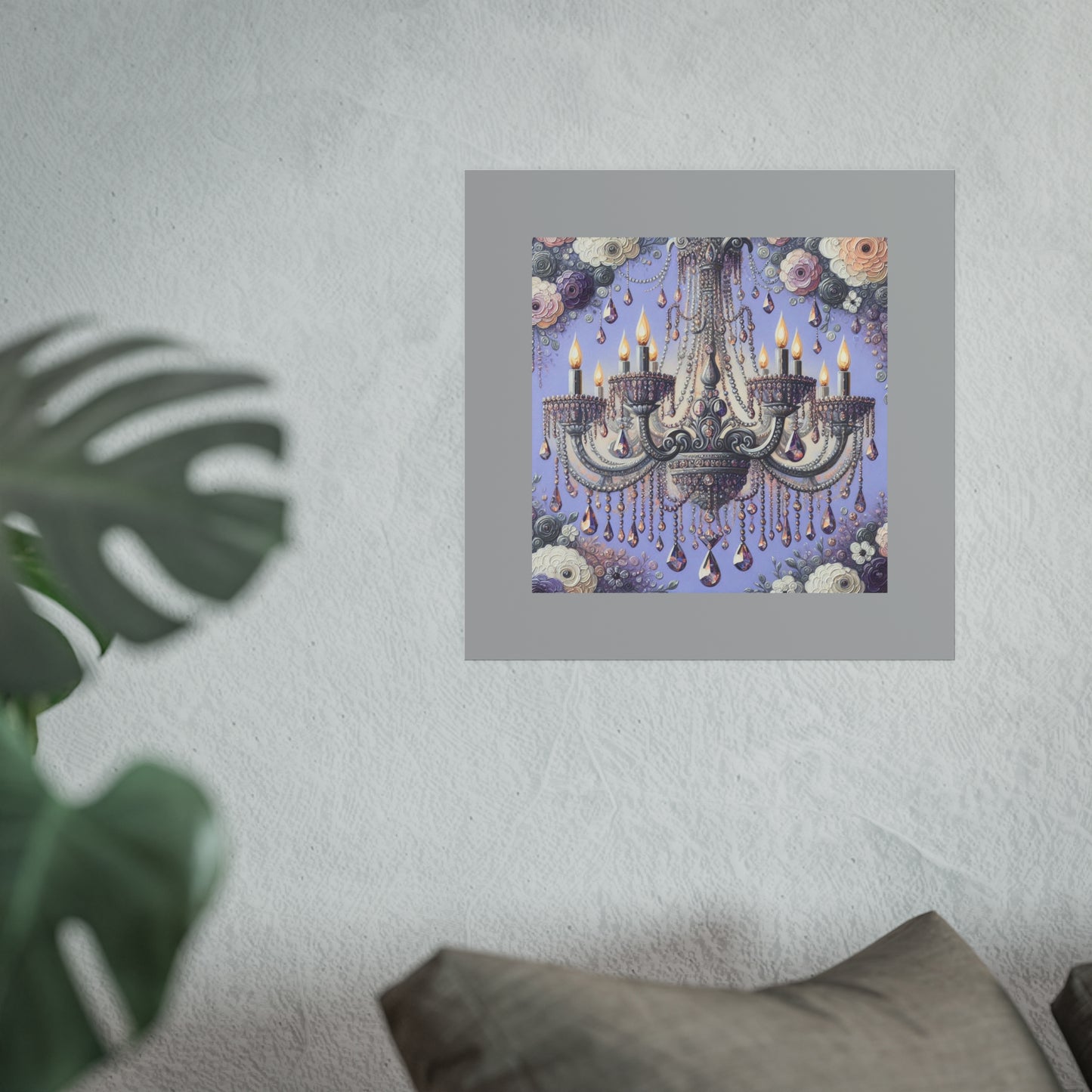 Elegant Floral Chandelier Poster, Art Print for Home Decor, Gift for Art Lovers, Wall Art for Living Room, Birthday Gift Idea - Lilac Jeweled Chandelier