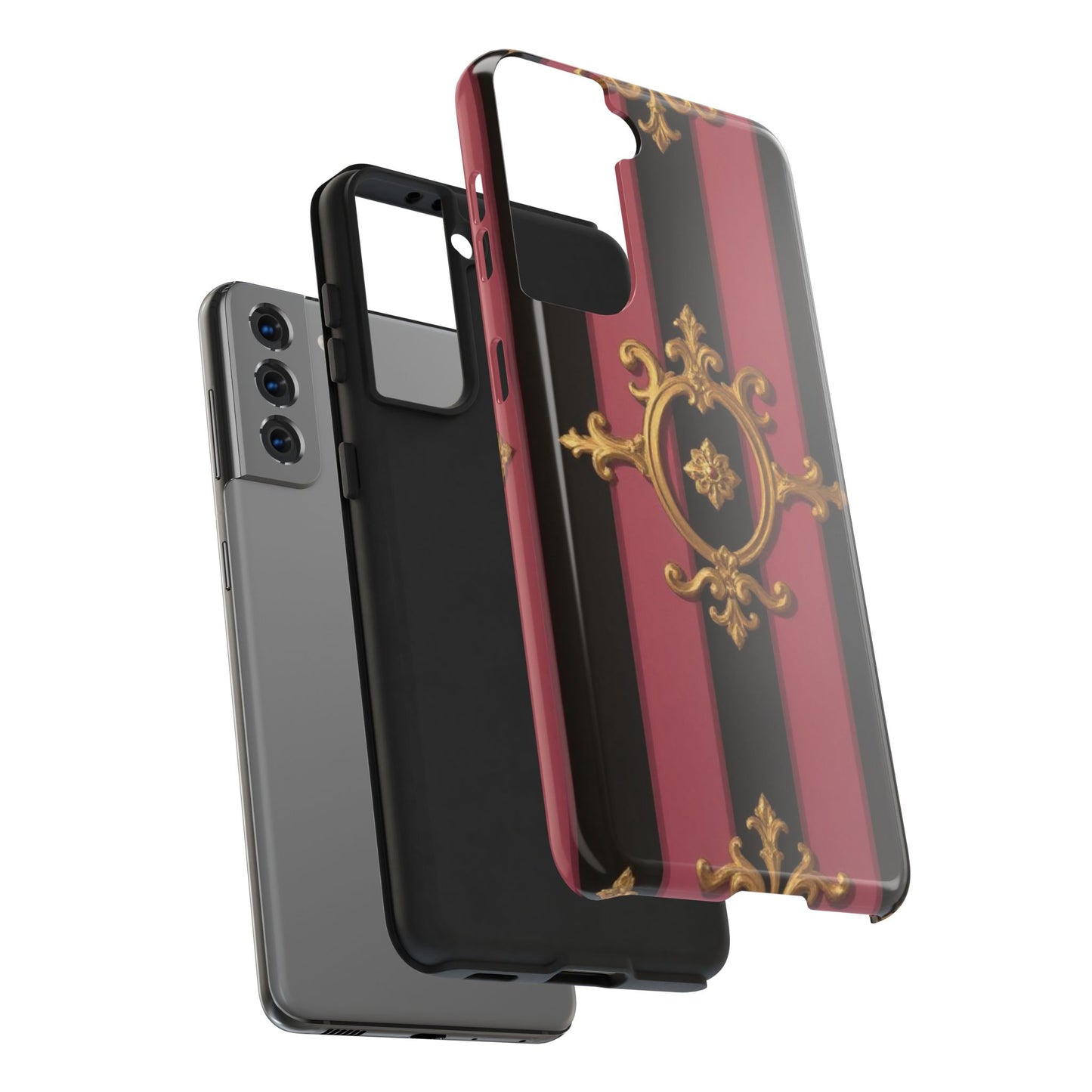 Elegant Black & Mauve Striped Gold Baroque Tough Phone Cases, Luxe Phone Covers, Fashionable Mobile Cases, Gift for Her, Holiday Phone Accessories