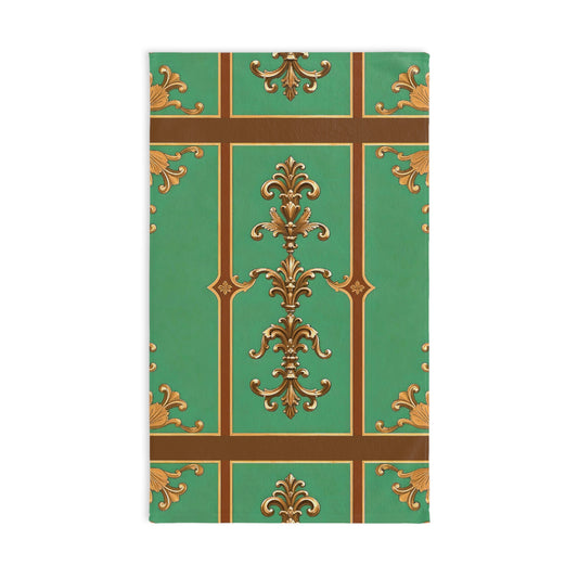 Elegant Decorative Hand Towel, Luxurious Bathroom Decor, Gift for Home, Kitchen Towel, Vintage Style Towel - Rust & Green Striped Baroque