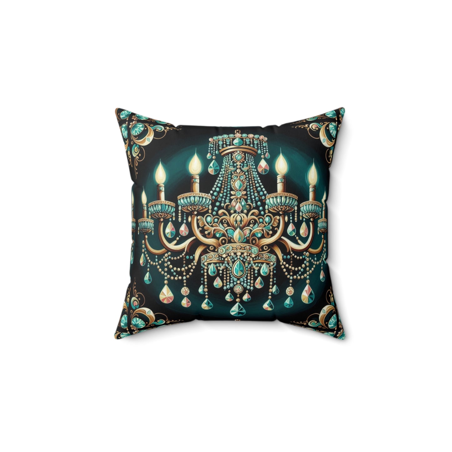 Glamorous Chandelier Decor Pillow, Elegant Home Accent, Luxury Cushion, Living Room Decor - Teal Jeweled Chandelier