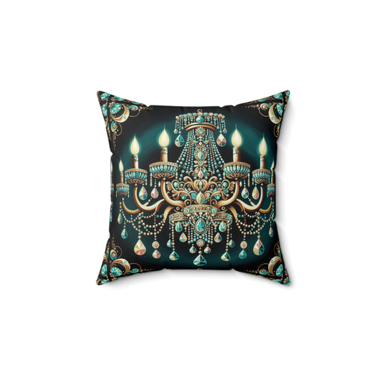 Glamorous Chandelier Decor Pillow, Elegant Home Accent, Luxury Cushion, Living Room Decor - Teal Jeweled Chandelier