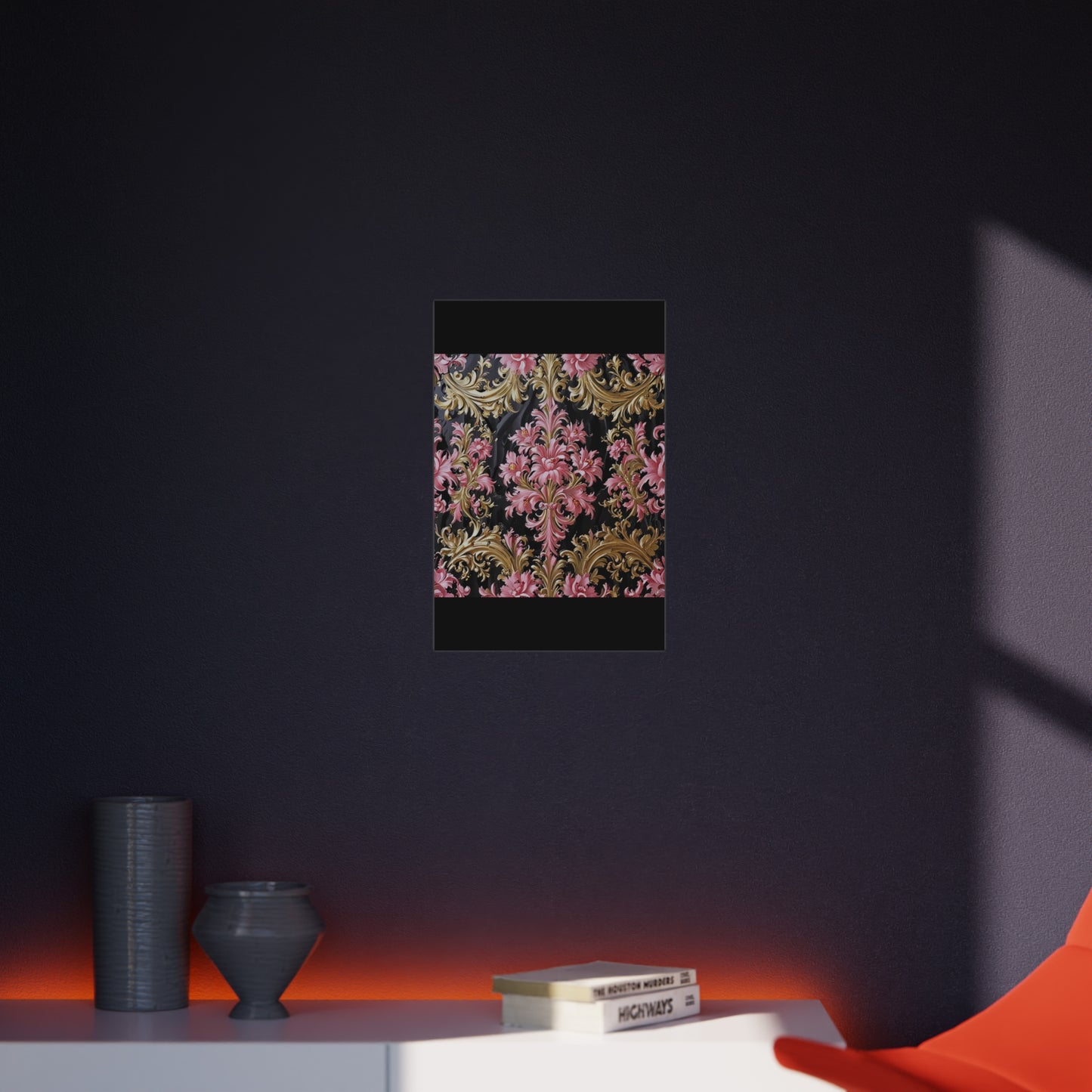 Elegant Floral Foam Board | Decorative Wall Art, Home Decor, Wedding Decor, Party Backdrop - Black & Pink Oil Painting Style Rococo