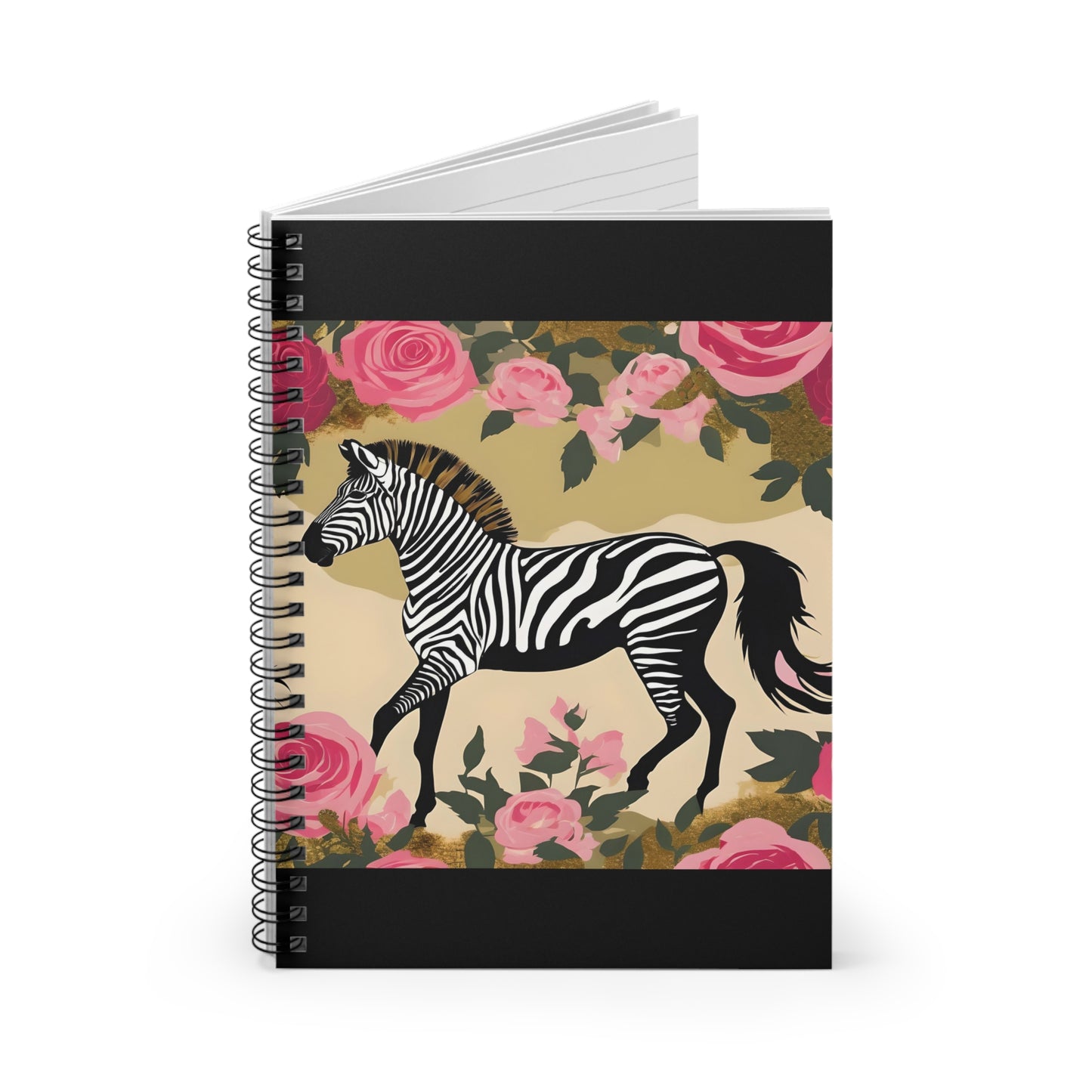 Elegant Vintage Spiral Notebook - Ruled Line with Zebra In Olive & Pink Roses