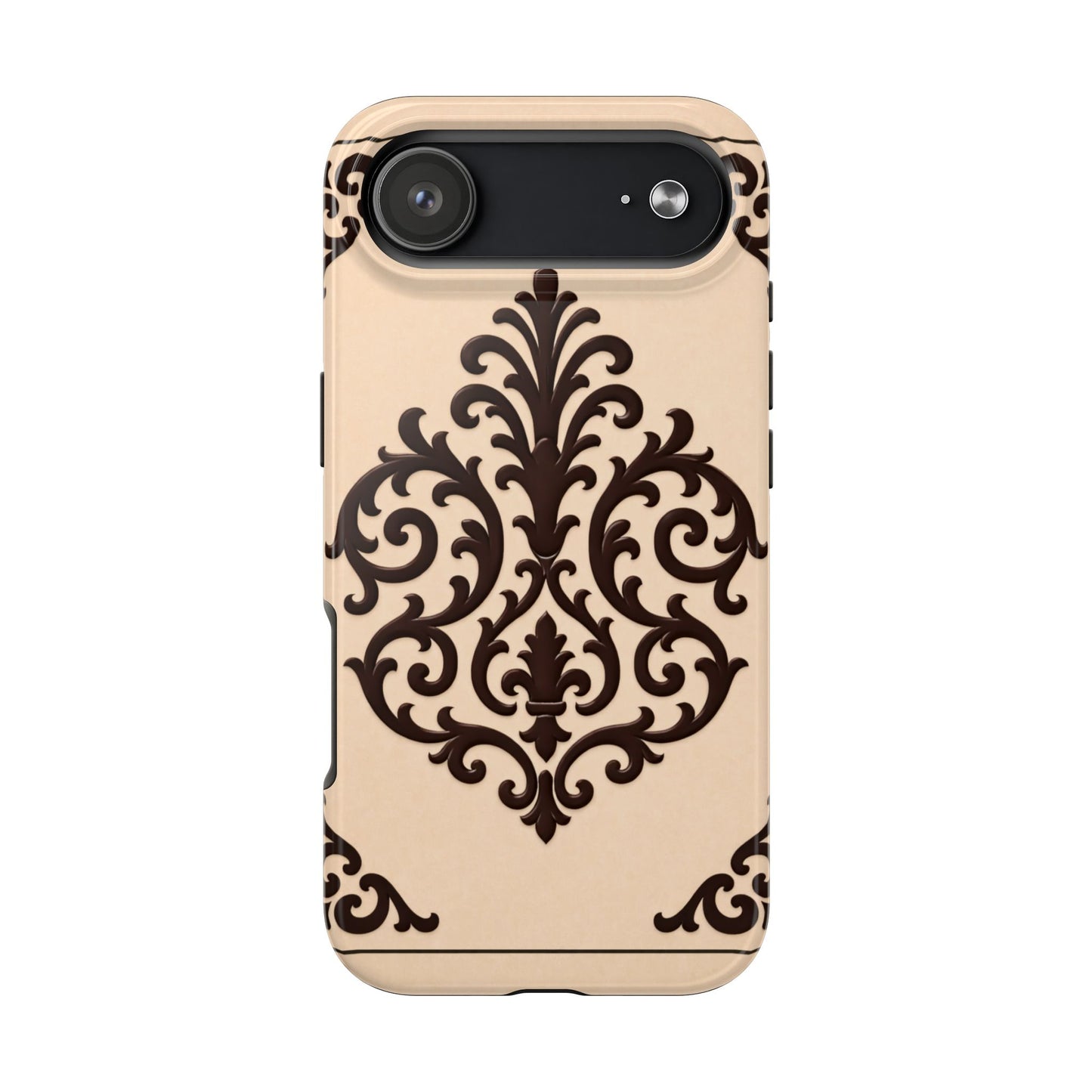 Almond-Beige & Brown Baroque Tough Phone Case — Elegant Beige & Brown Protective Cover