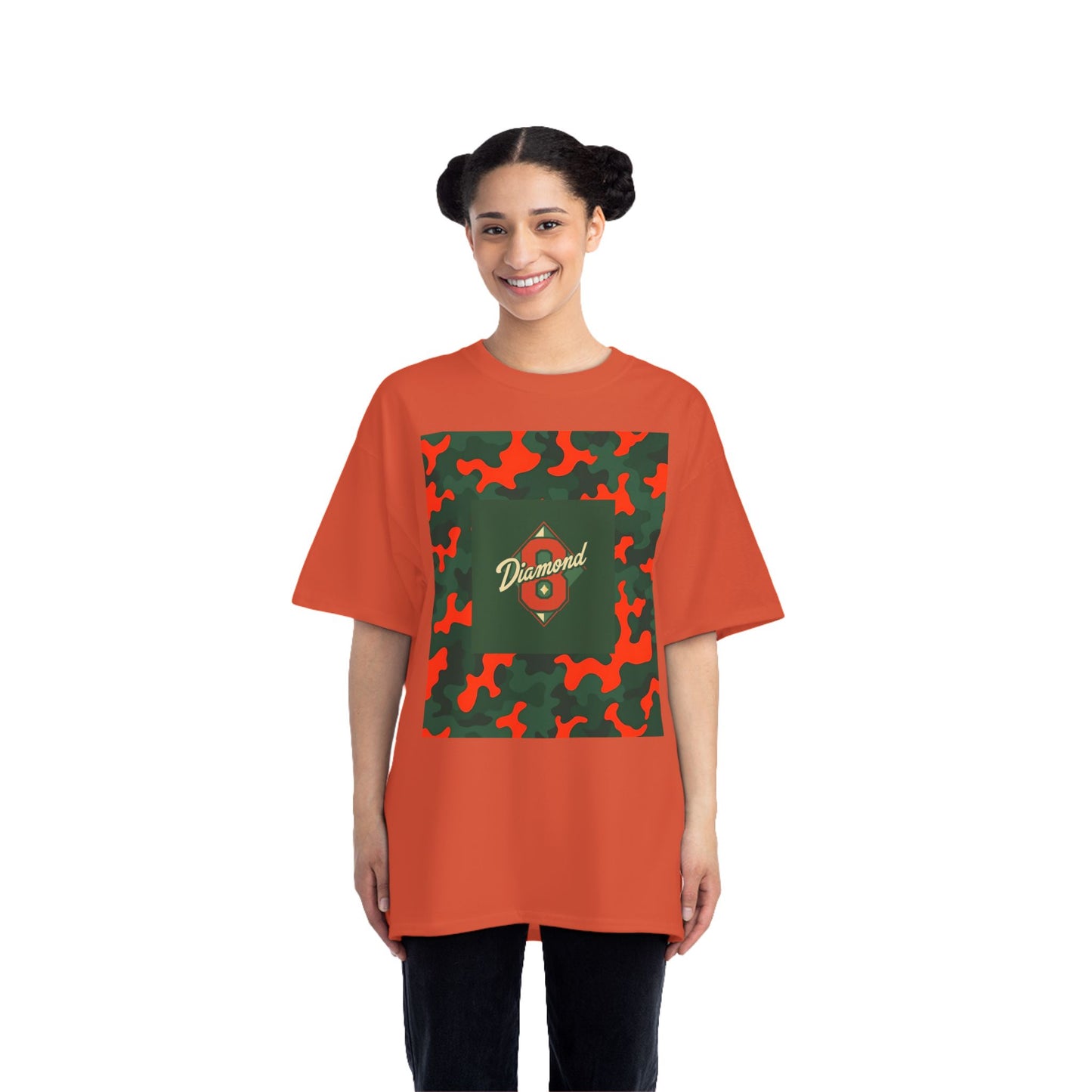 Camo Graphic Tee, Unisex, Trendy Streetwear, Stylish Summer Top, Perfect for Casual Outings - Green & Orange Camo Diamond 8