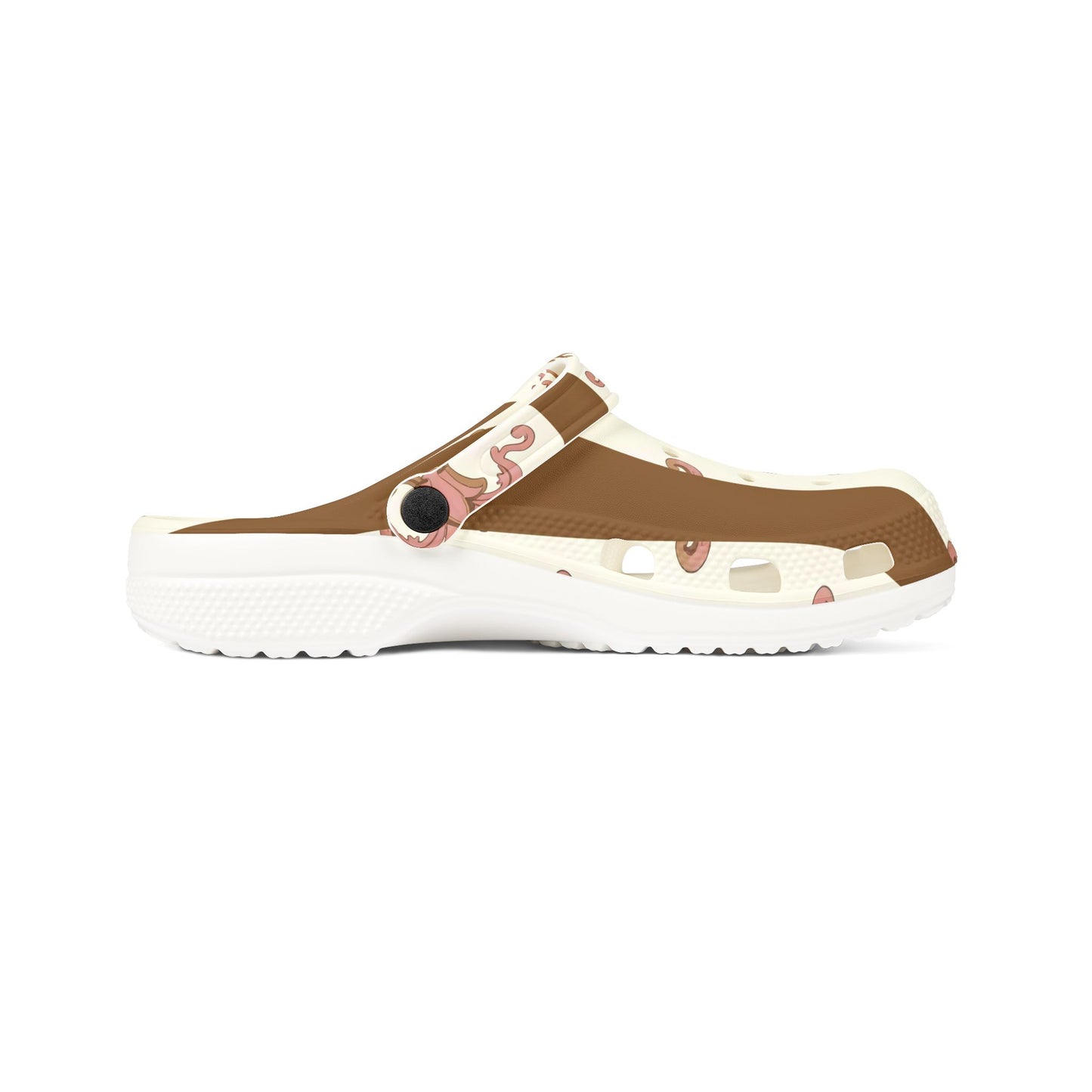 Stylish EVA Foam Rubber Clogs, Trendy Slip-On Shoes, Comfortable Footwear, Unique Patterned Clogs, Everyday Wear - Brown Striped Pink Arabesque