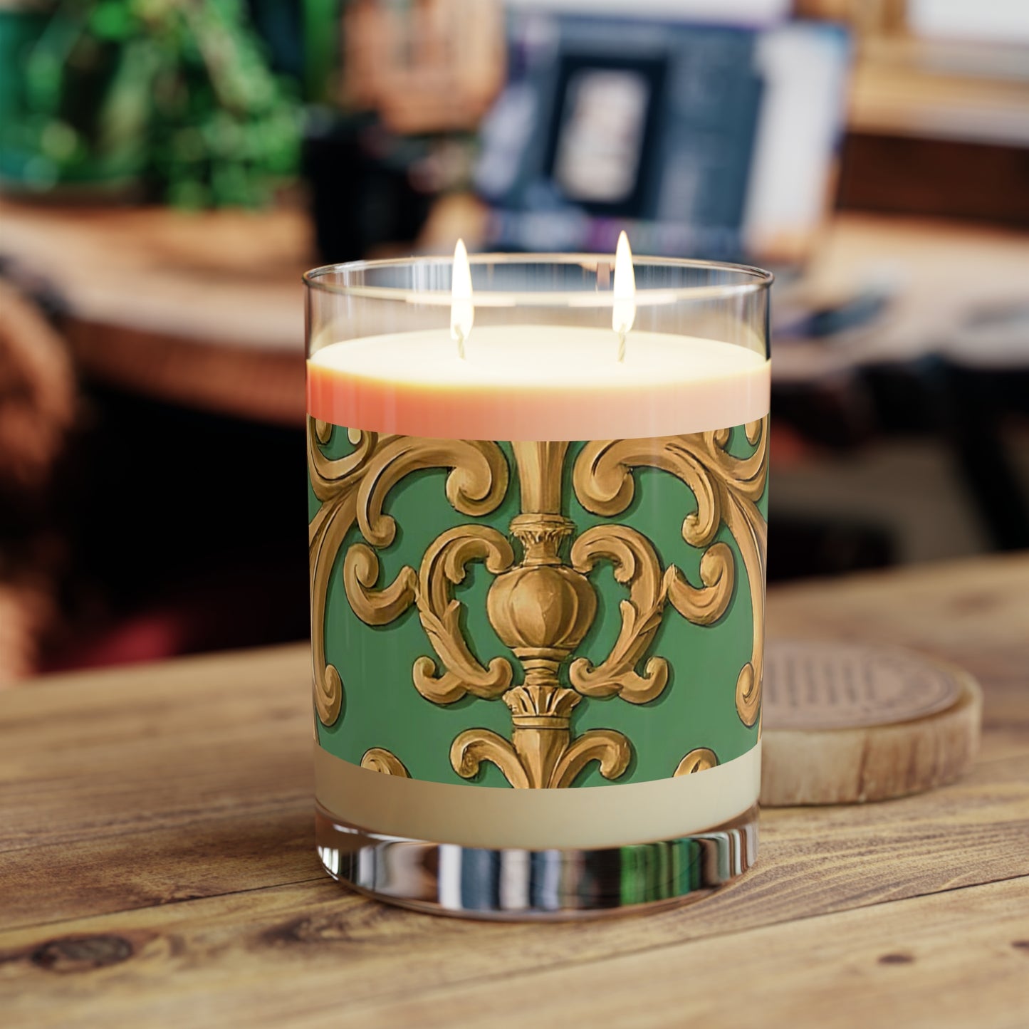 Elegant Scented Candle - Luxurious Home Decor, Aromatherapy Gift, Rustic Wedding Favors, Birthday Gift - Olive Green Striped Rococo