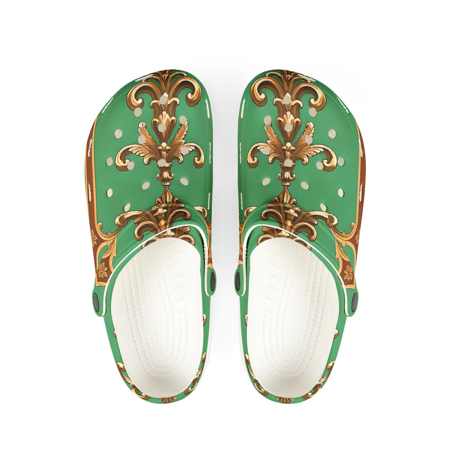 Elegant Green Floral EVA Foam Clogs for Comfort and Style - Rust & Green Striped Baroque