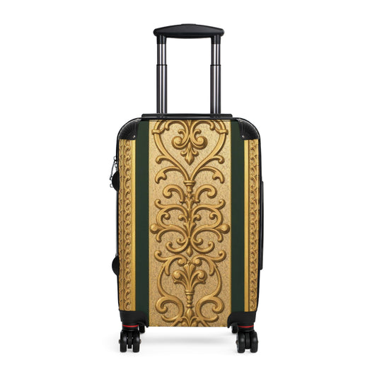 Elegant Teal Striped Gold Baroque Travel Suitcase - Vintage Style Luggage for Stylish Travelers, Durable Carry-On, Gift for Adventurers