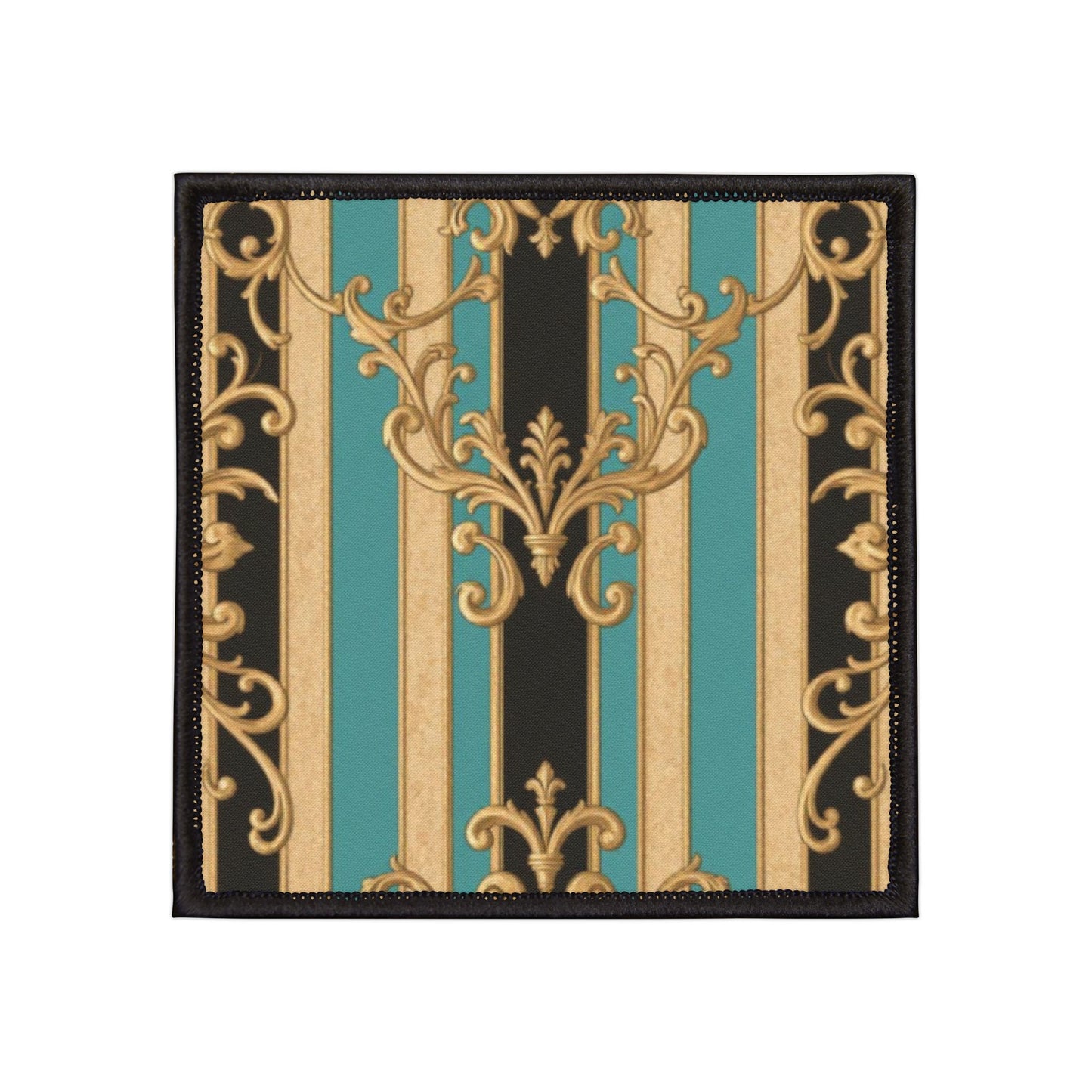 Black, Tan & Ocean Green Striped Gold Baroque Vintage-Inspired Iron-On Patches for Personalization, DIY Fashion, Upcycle Your Style, Gift for Crafters