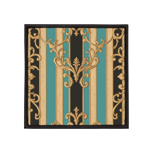 Black, Tan & Ocean Green Striped Gold Baroque Vintage-Inspired Iron-On Patches for Personalization, DIY Fashion, Upcycle Your Style, Gift for Crafters