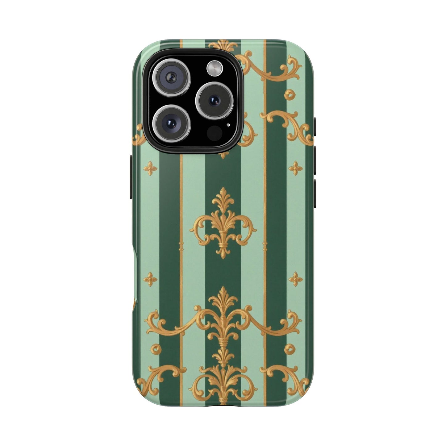 Elegant Floral Tough Phone Cases | Stylish Phone Protection, Gift for Her, Trendy Accessory, Unique Decor - Mint Green & Teal Striped Gold Baroque