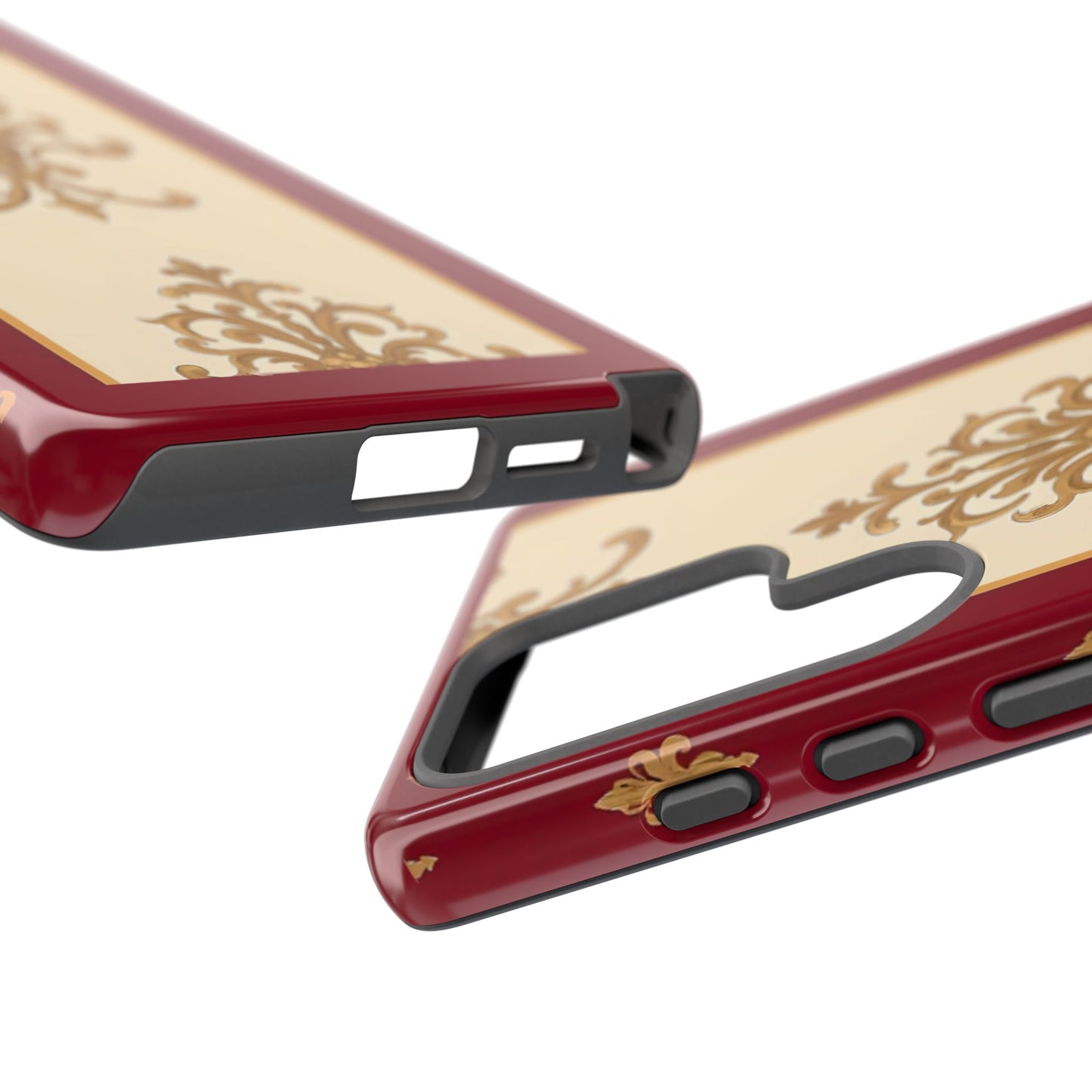 Elegant Floral Motif Phone Case - Tough Cases with Vintage Design - Dusk Red Striped Gold Damask
