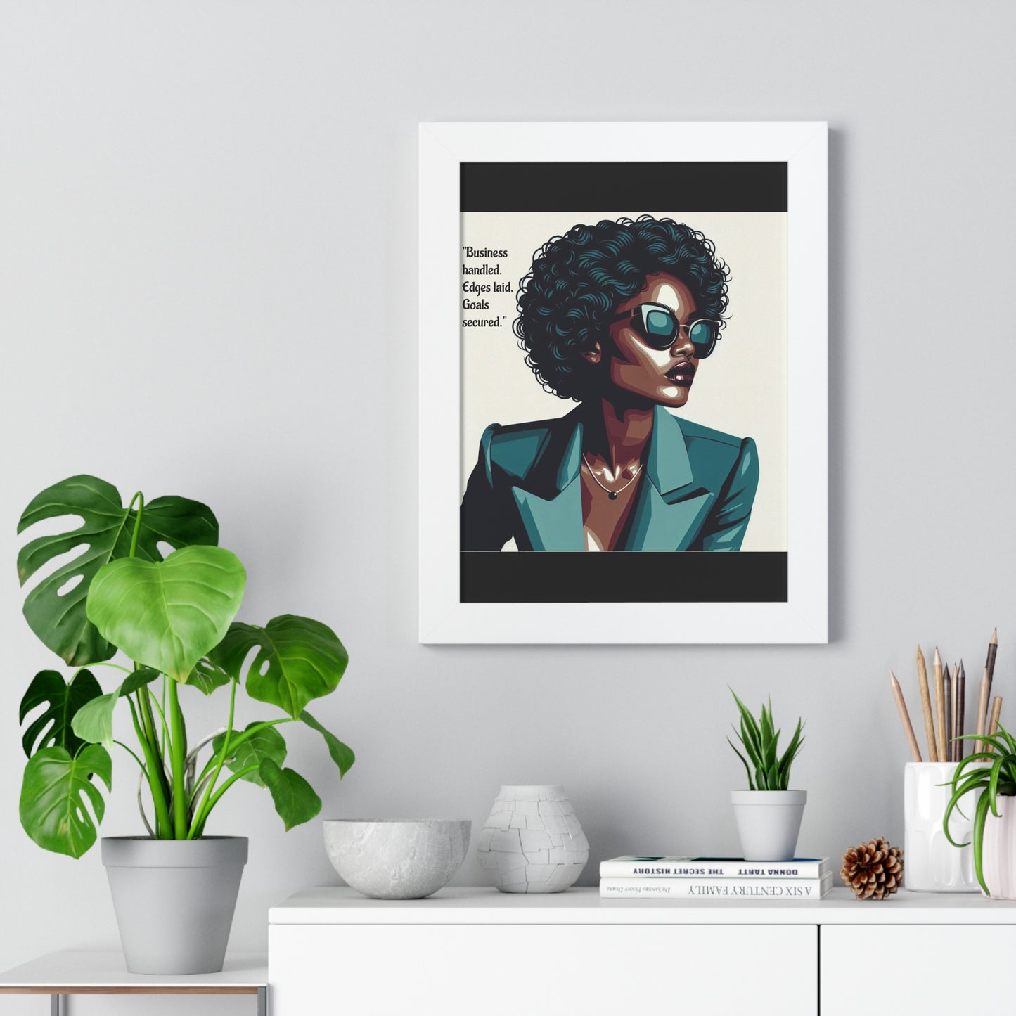 Stylish Framed Vertical Poster - Modern Art for Home Decor - "Business handled."