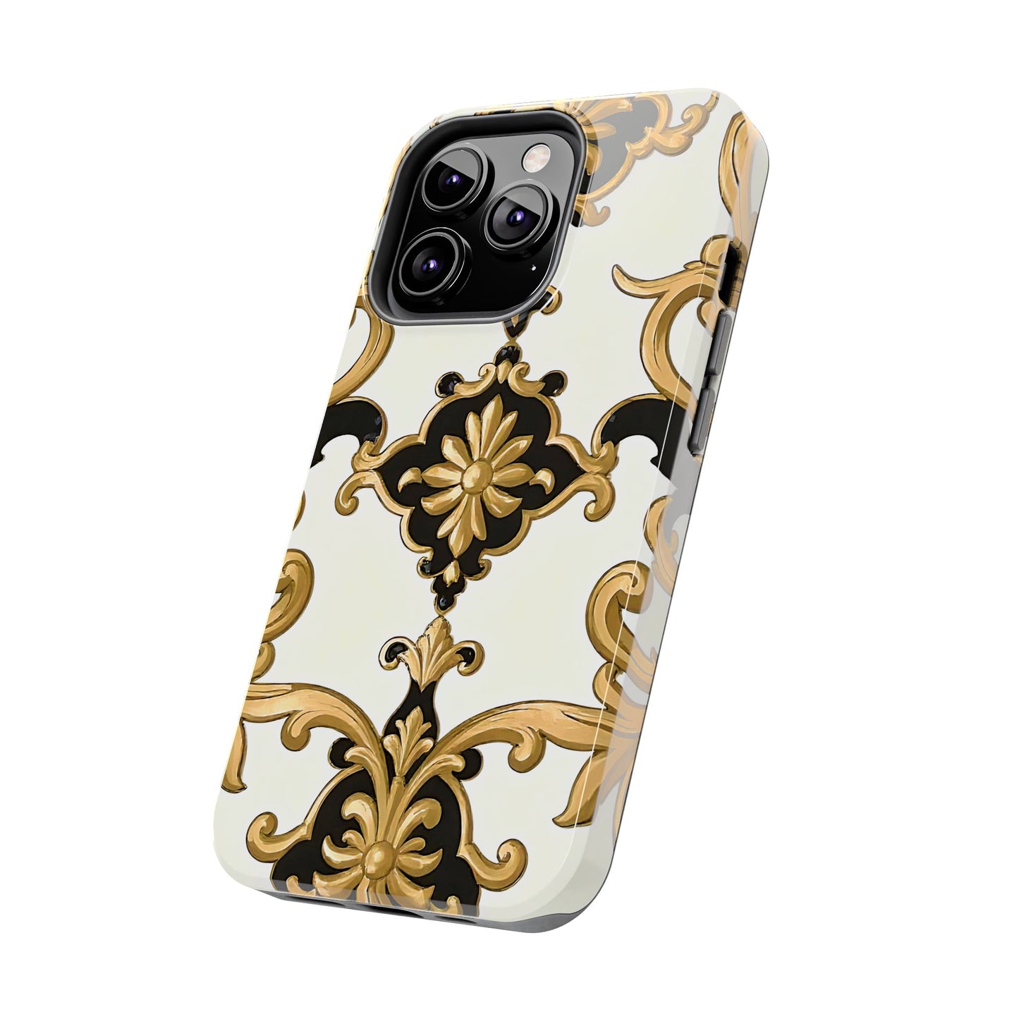 Elegant Floral Tough Phone Cases, Durable Phone Cover, Stylish Phone Accessories, Gift for Her, Chic Phone Cases - Black & Gold Rococo