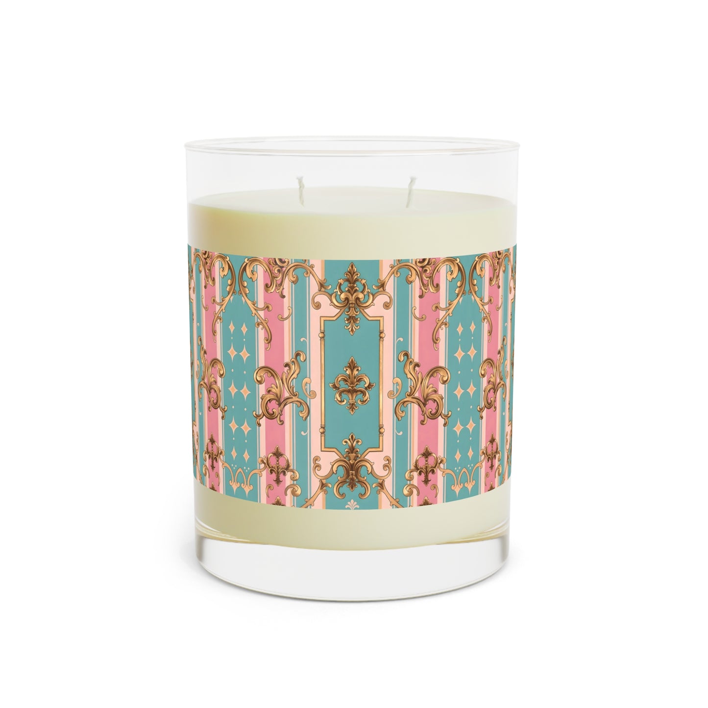Elegant Scented Candle - Luxurious Home Decor, Aromatherapy Gift, Stylish Candle - Pink & Matte Turquoise Striped Rococo