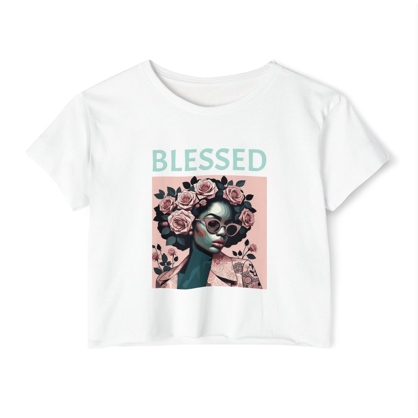 Women's Festival Crop Top - Blessed Graphic Tee, Boho Style Shirt, Summer Outfit, Gift for Her, Festival Wear, Trendy Casual Top - Mint Lettering