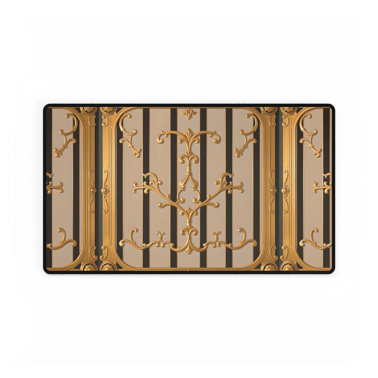 Desk Mats - Beige Striped Gold Rococo