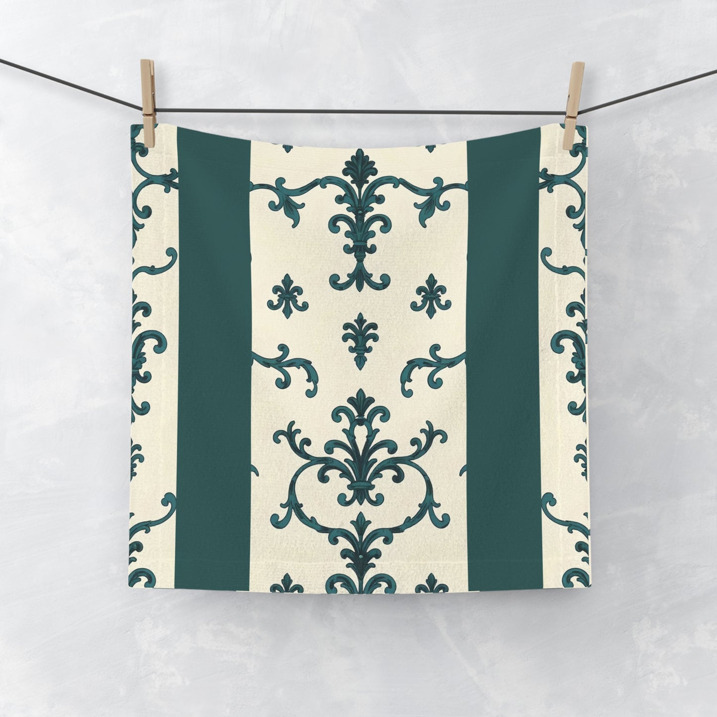 Face Towel - Teal Striped Rococo