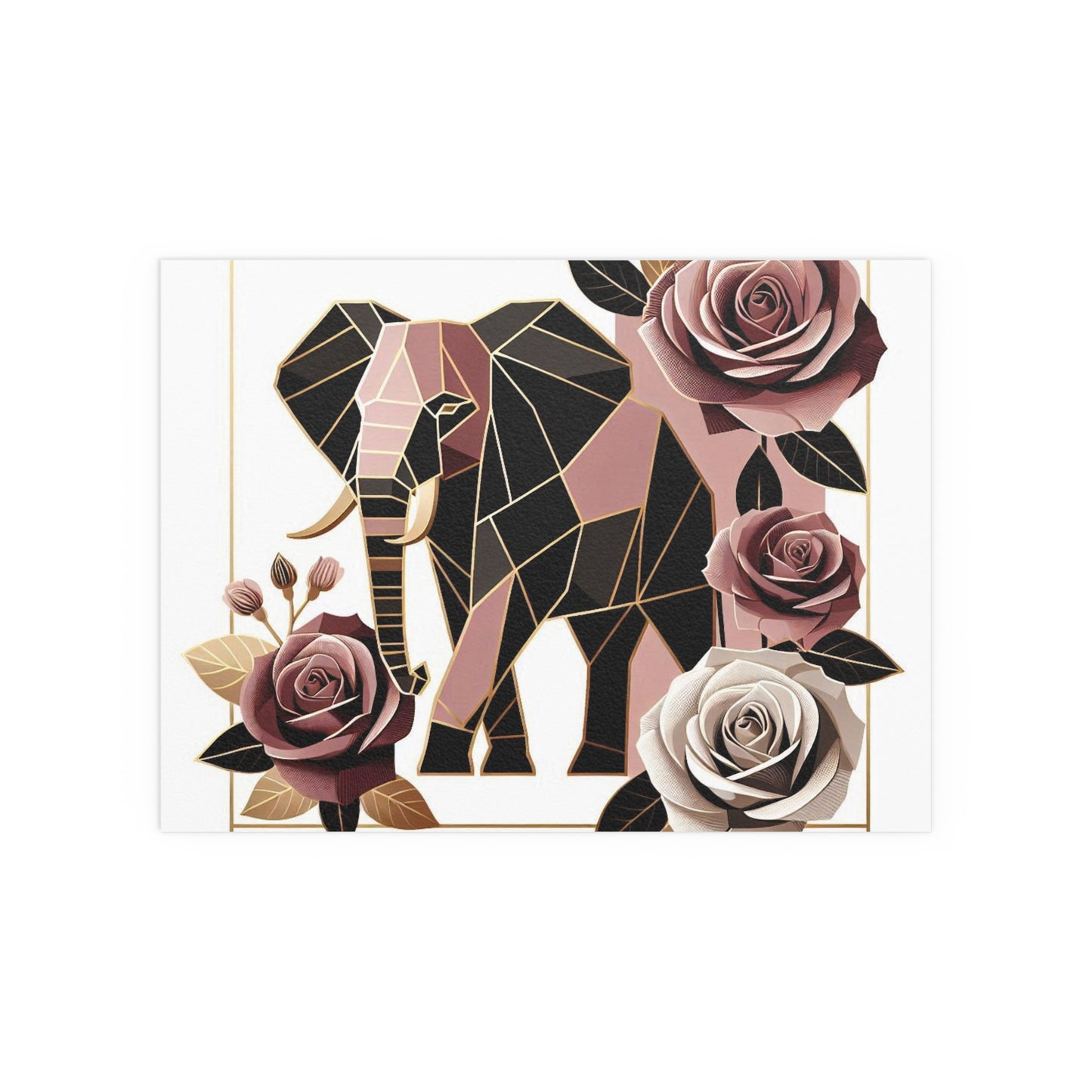 Elegant Floral Silk Poster - Indoor/Outdoor Wall Art for Home Decor - Brown & Mauve Elephant & Roses