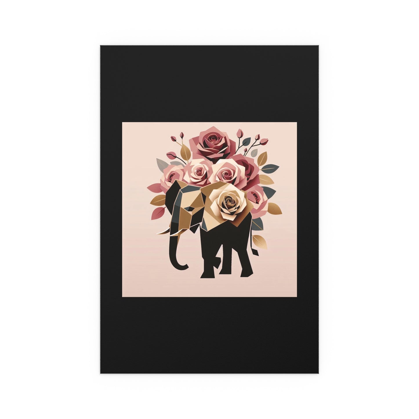Elegant Floral Silk Poster - Indoor/Outdoor Wall Art for Home Decor - Black & Gold Elephant & Roses