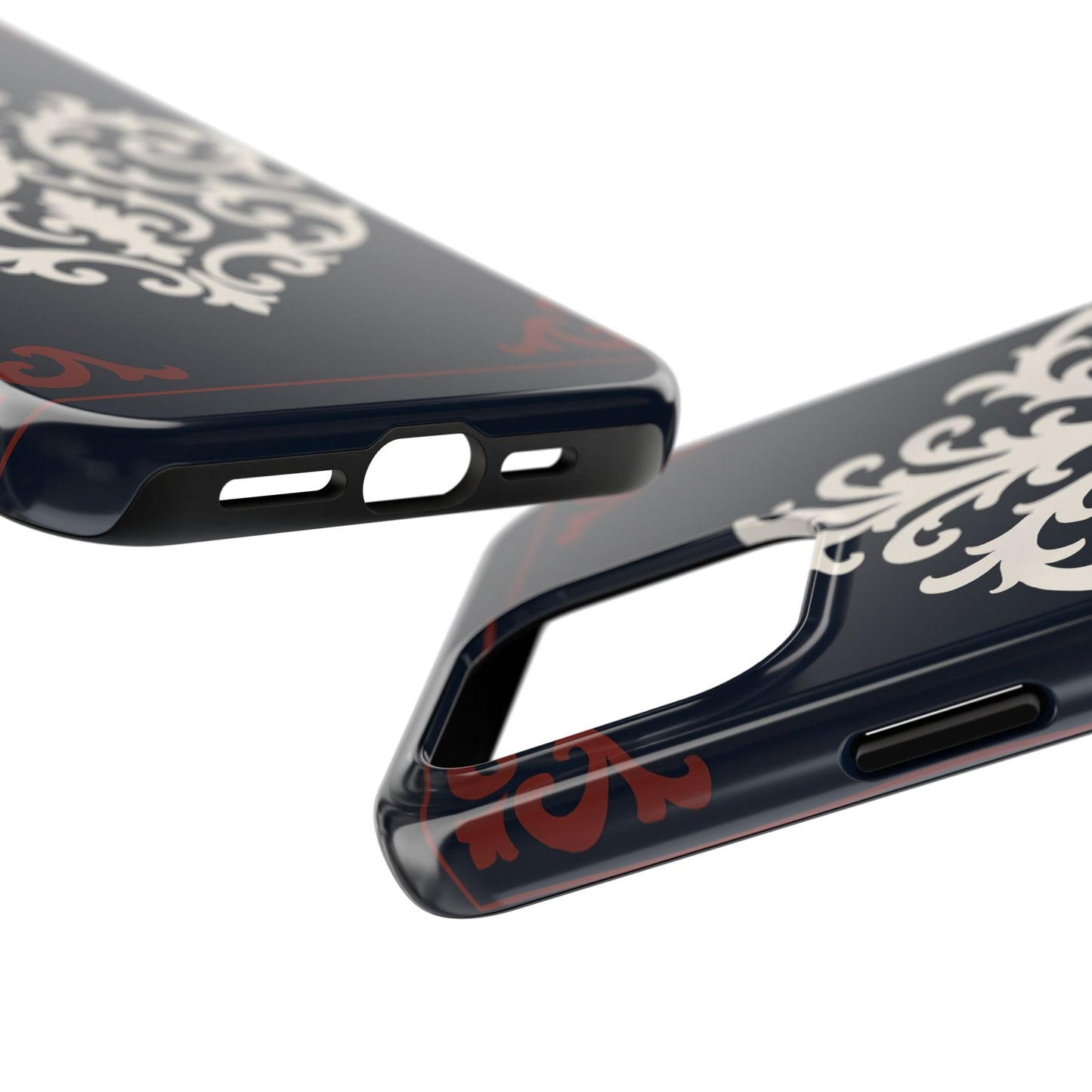Dusk Blue-Maroon & White Baroque Tough Phone Case — Vintage Scroll Design