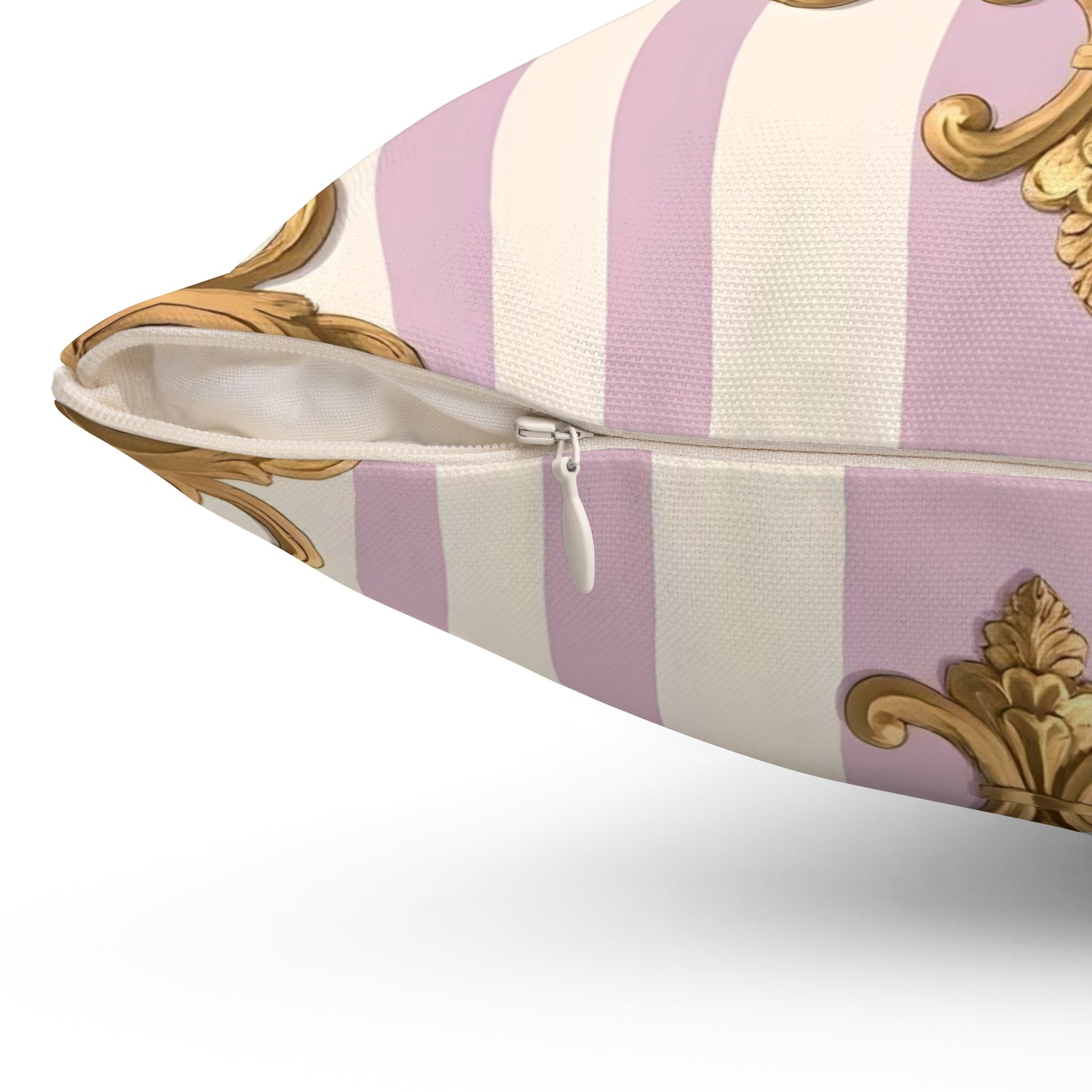 Elegant Decorative Pillow, Luxurious Home Decor, Shabby Chic Accent Cushion, Gift for Hostess - Lilac & Alabaster Striped Gold Baroque
